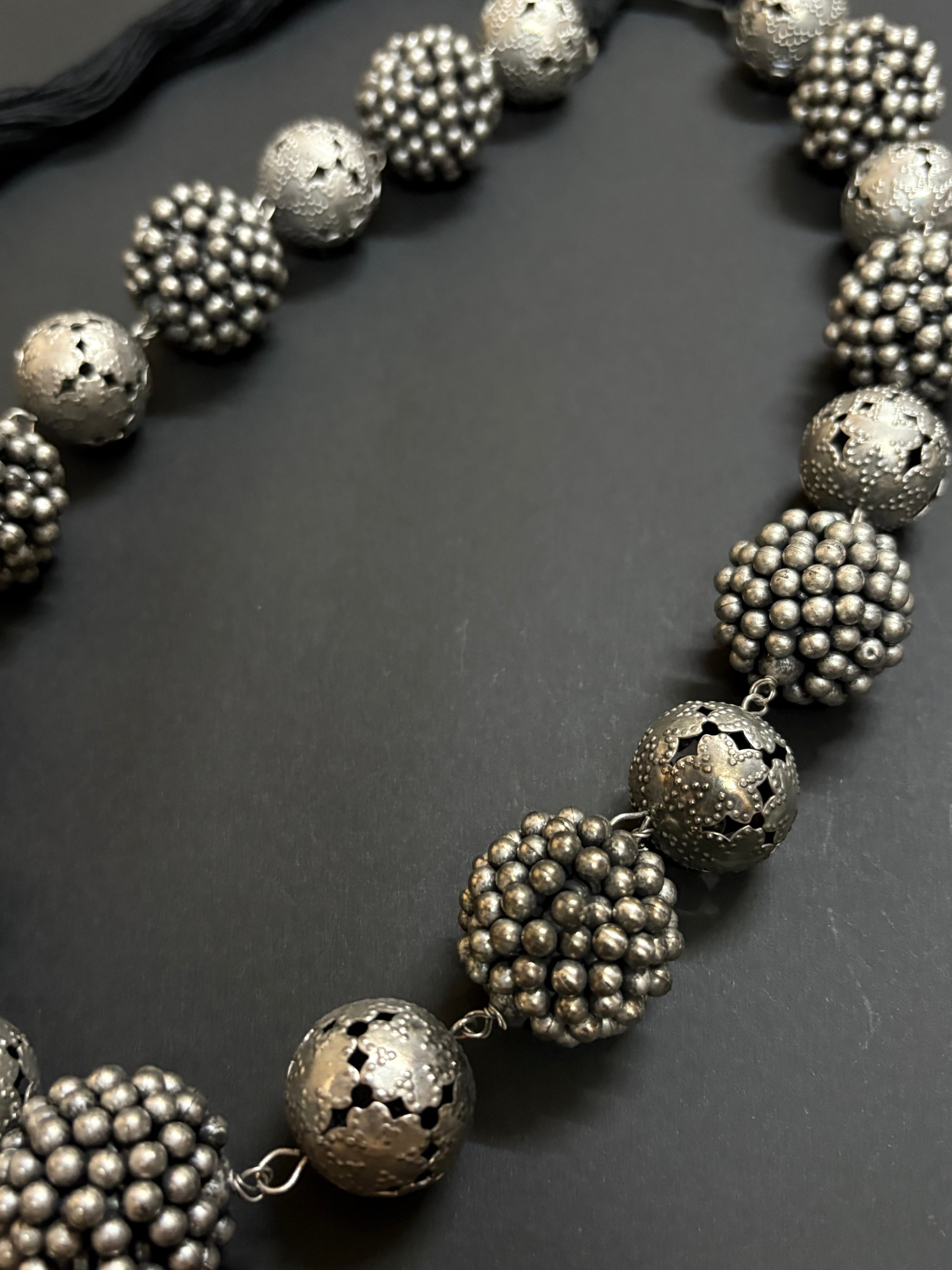 Vintage Style Metallic Ball Necklace with Filigree Detailing