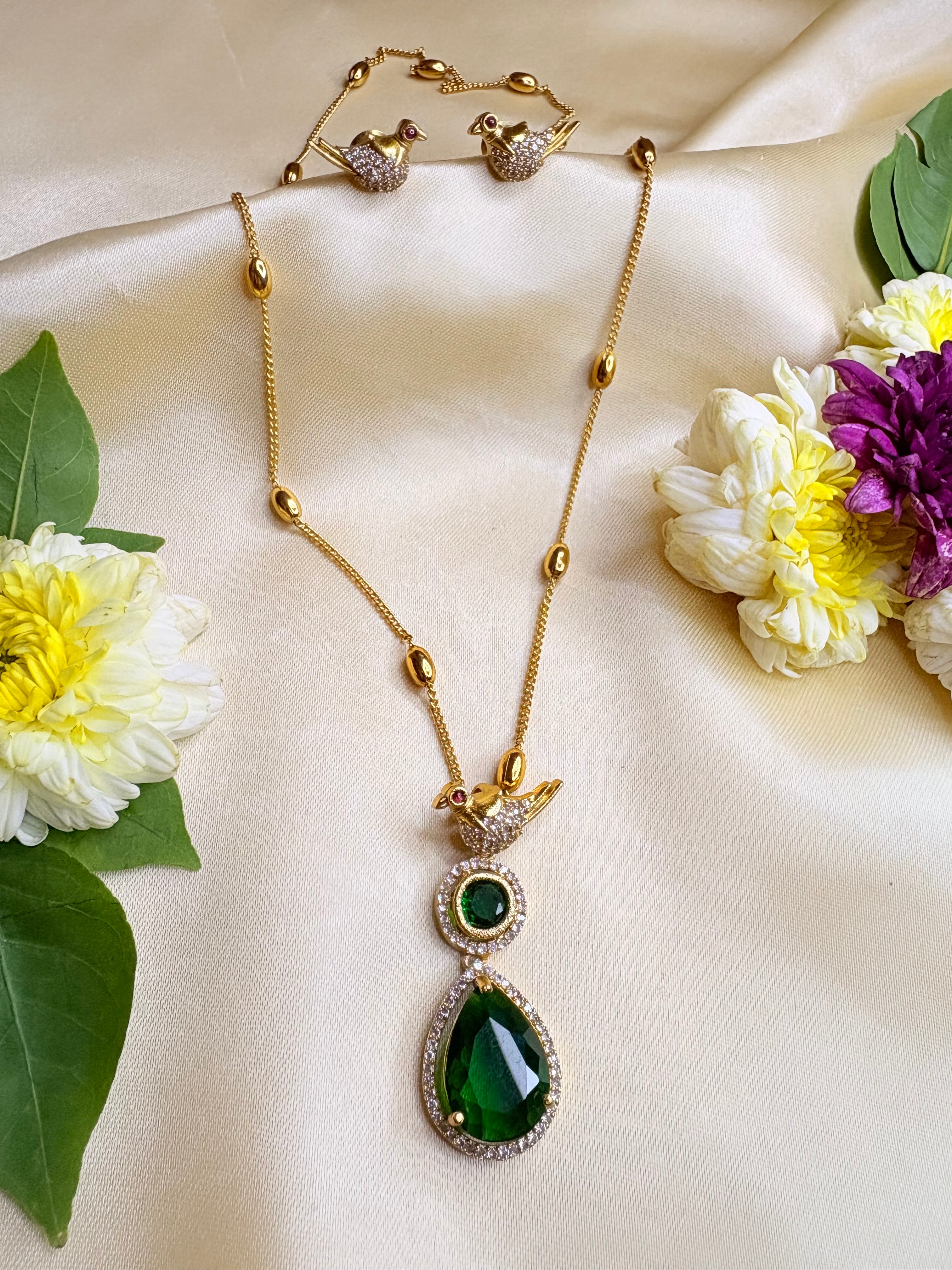 Long Chain Pendant Necklace with Bird Earrings