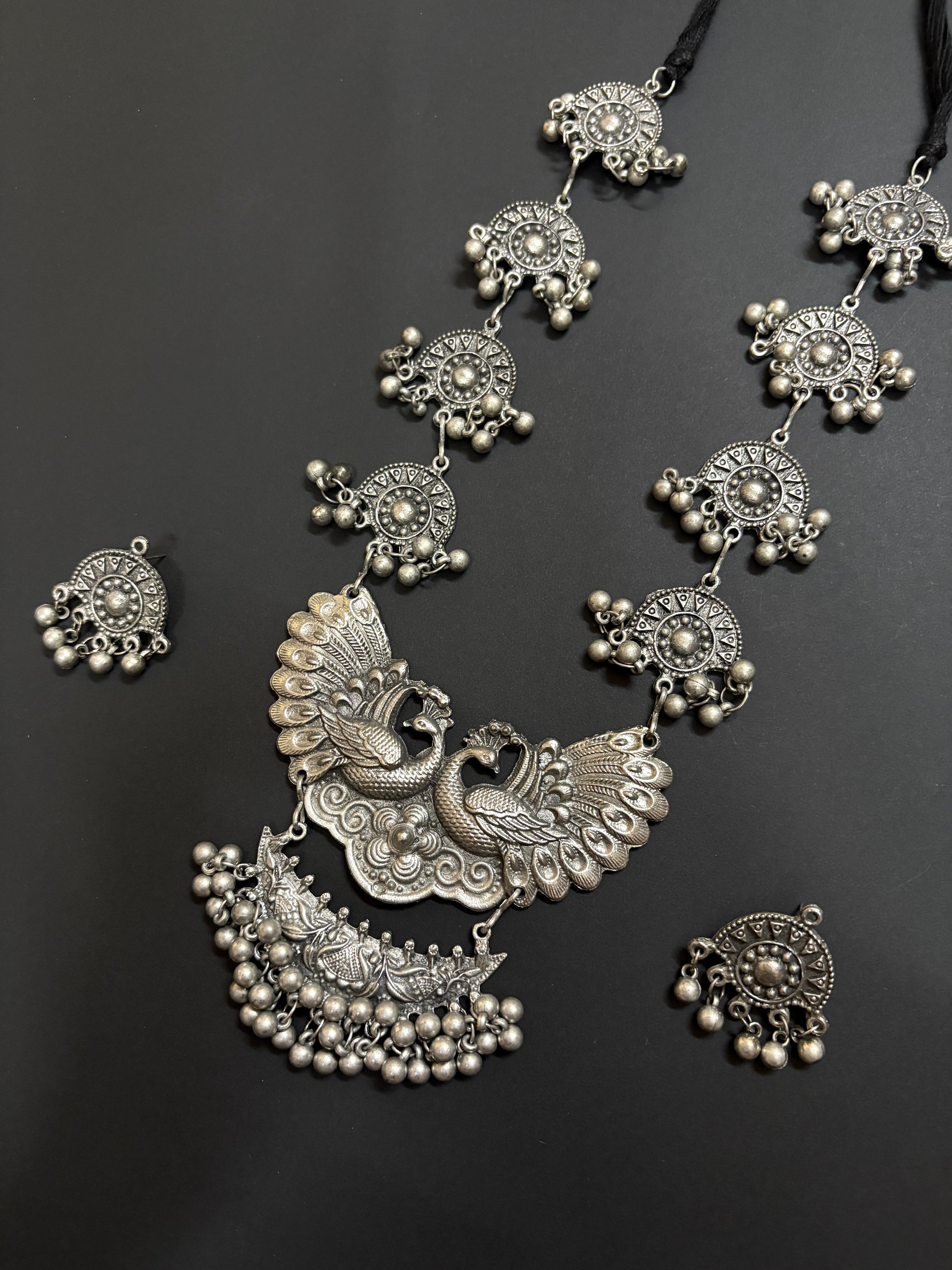 Maya Peacock Oxidized Necklace Set