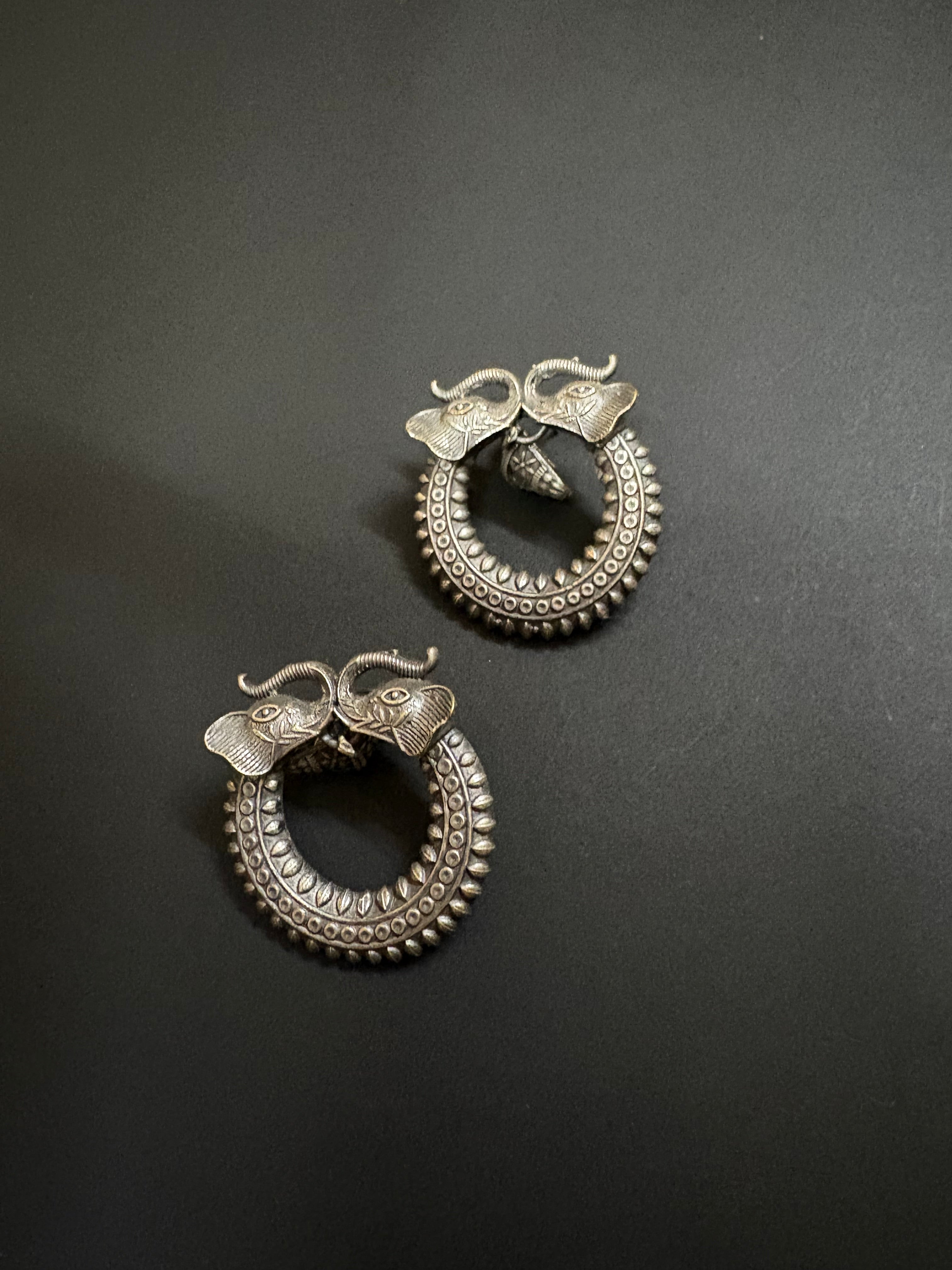 Oxidized Elephant Motif Earrings