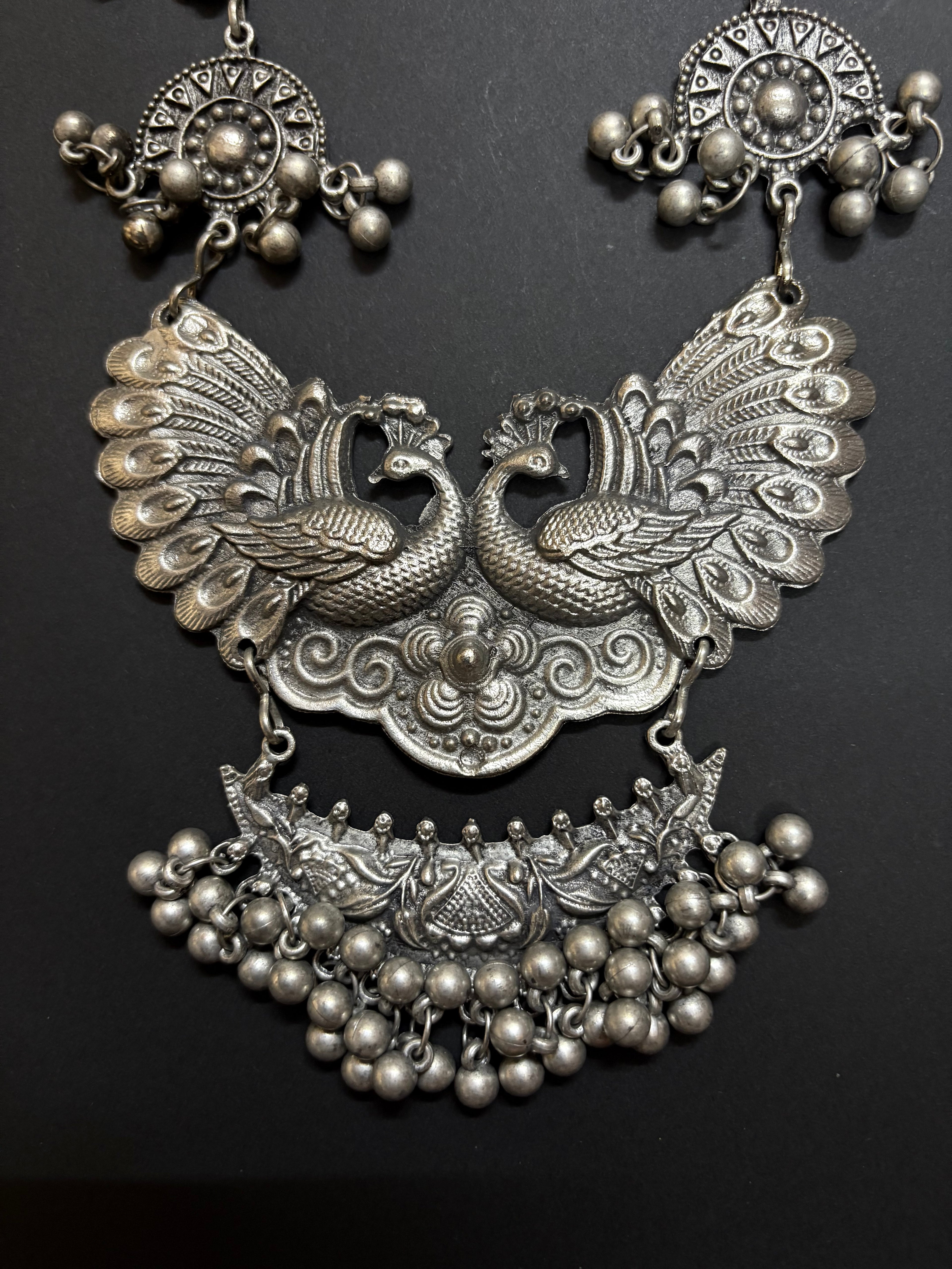 Maya Peacock Oxidized Necklace Set