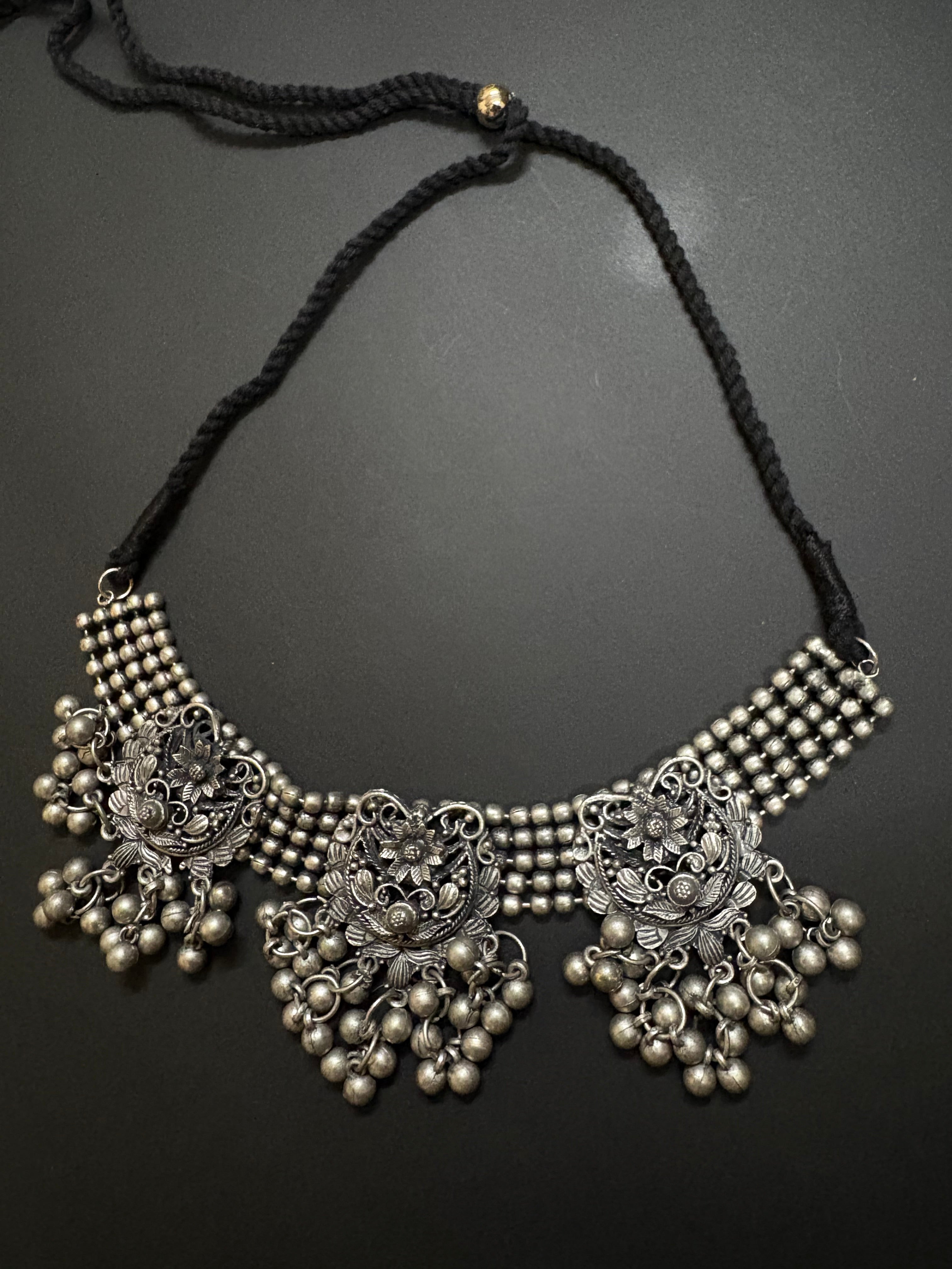 Floral Ghungroo Choker Necklace Set with Earrings