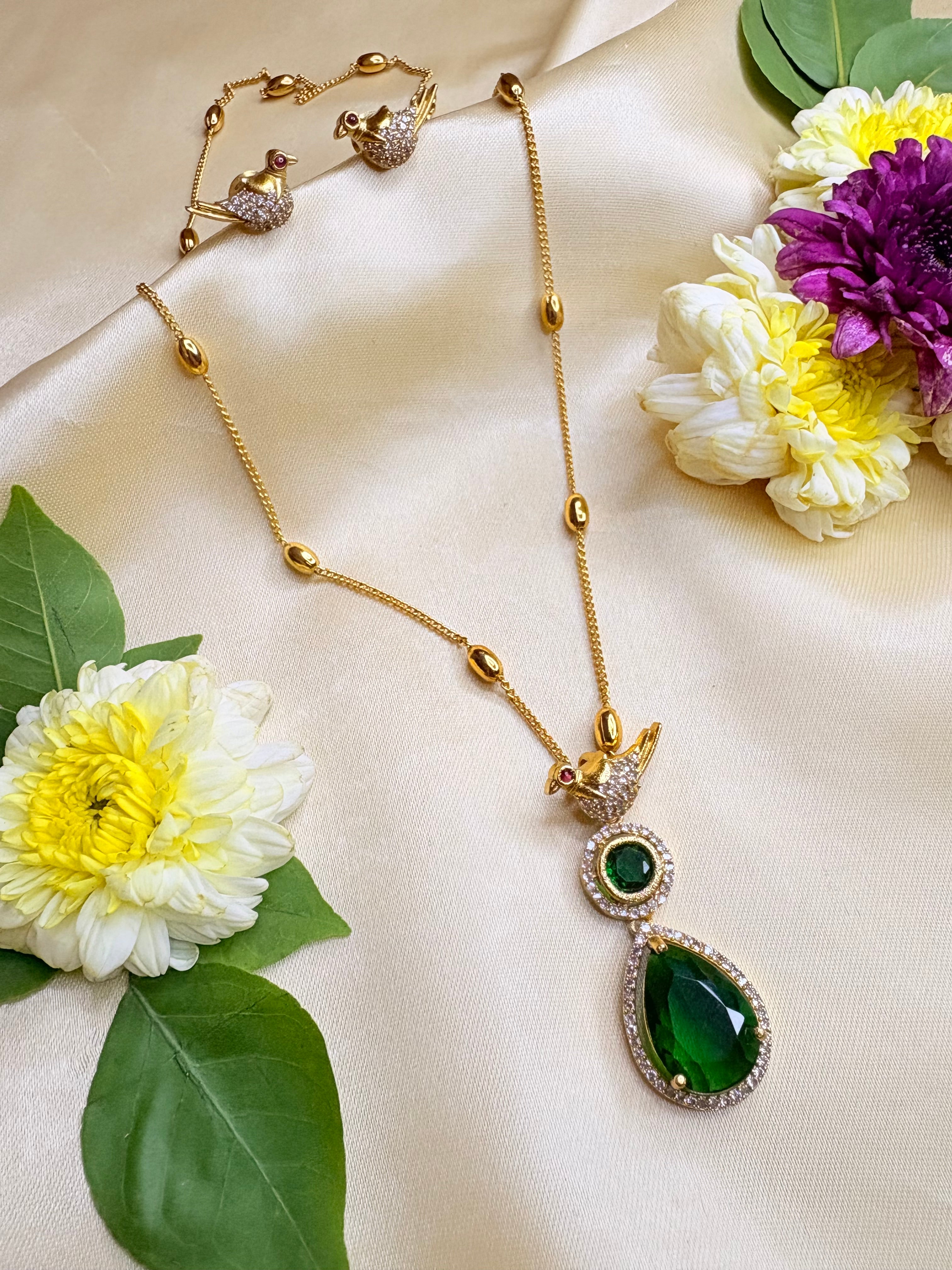 Long Chain Pendant Necklace with Bird Earrings