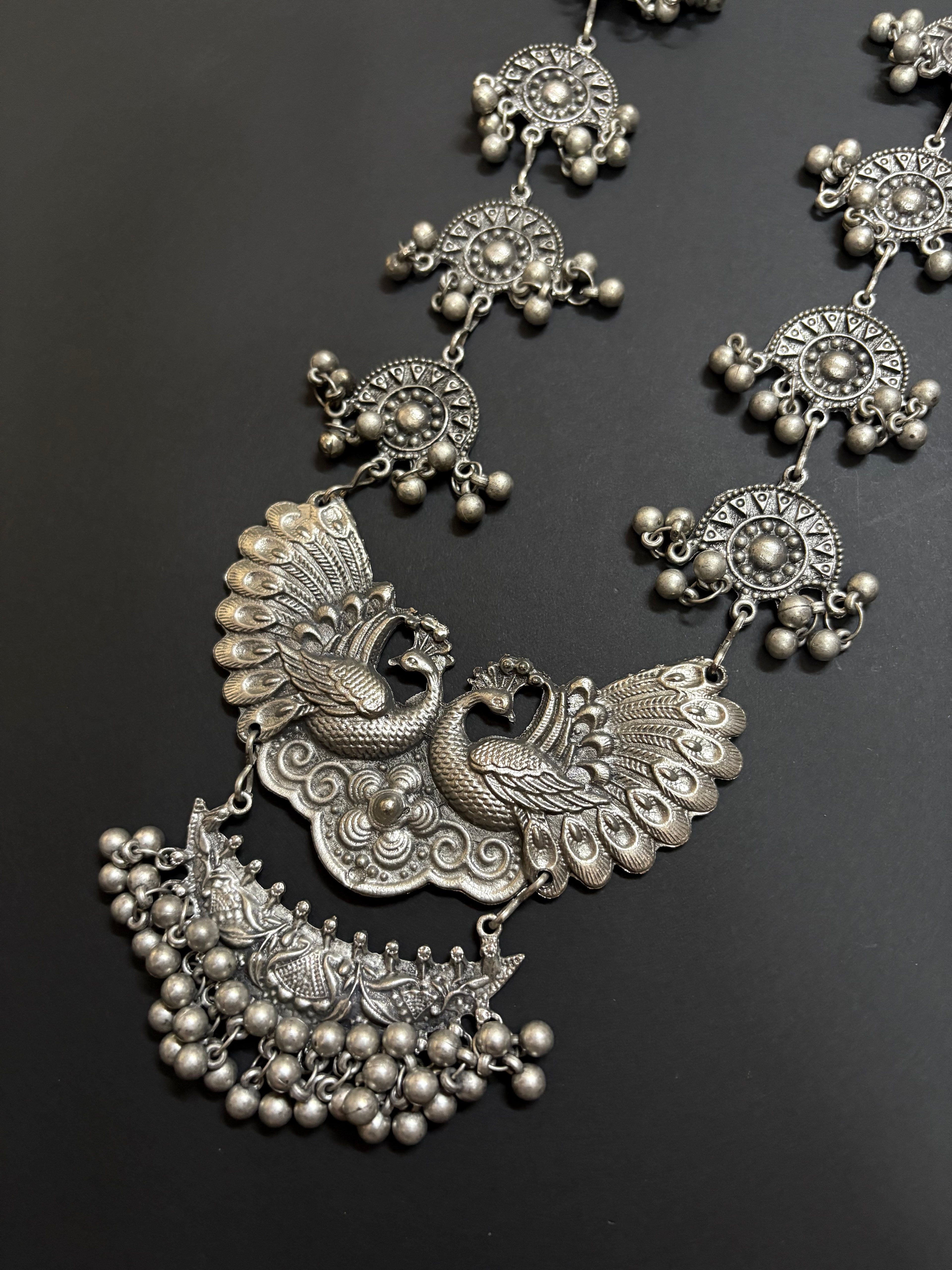 Maya Peacock Oxidized Necklace Set