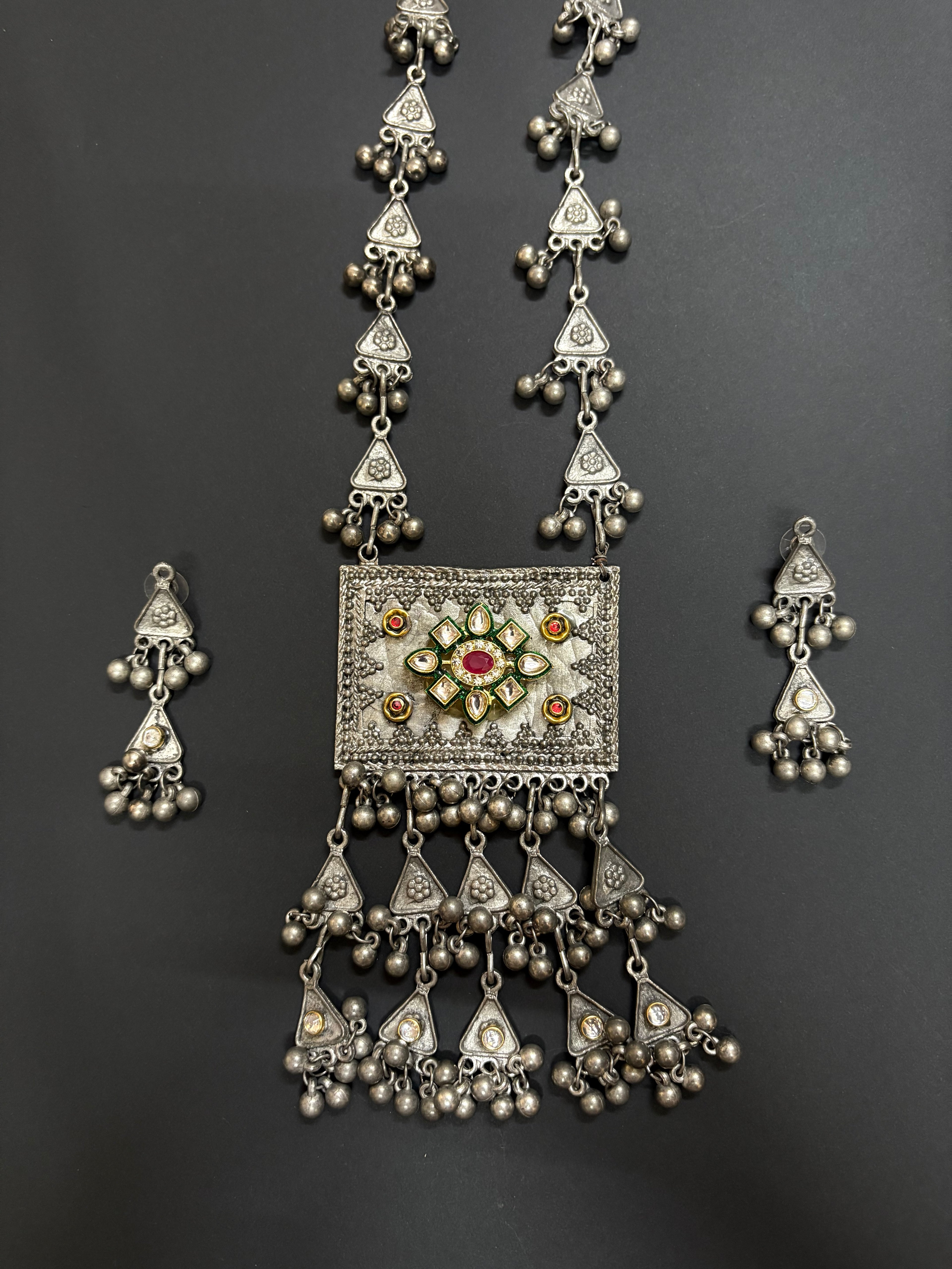 Ghungroo Whispers Long Necklace with Earrings