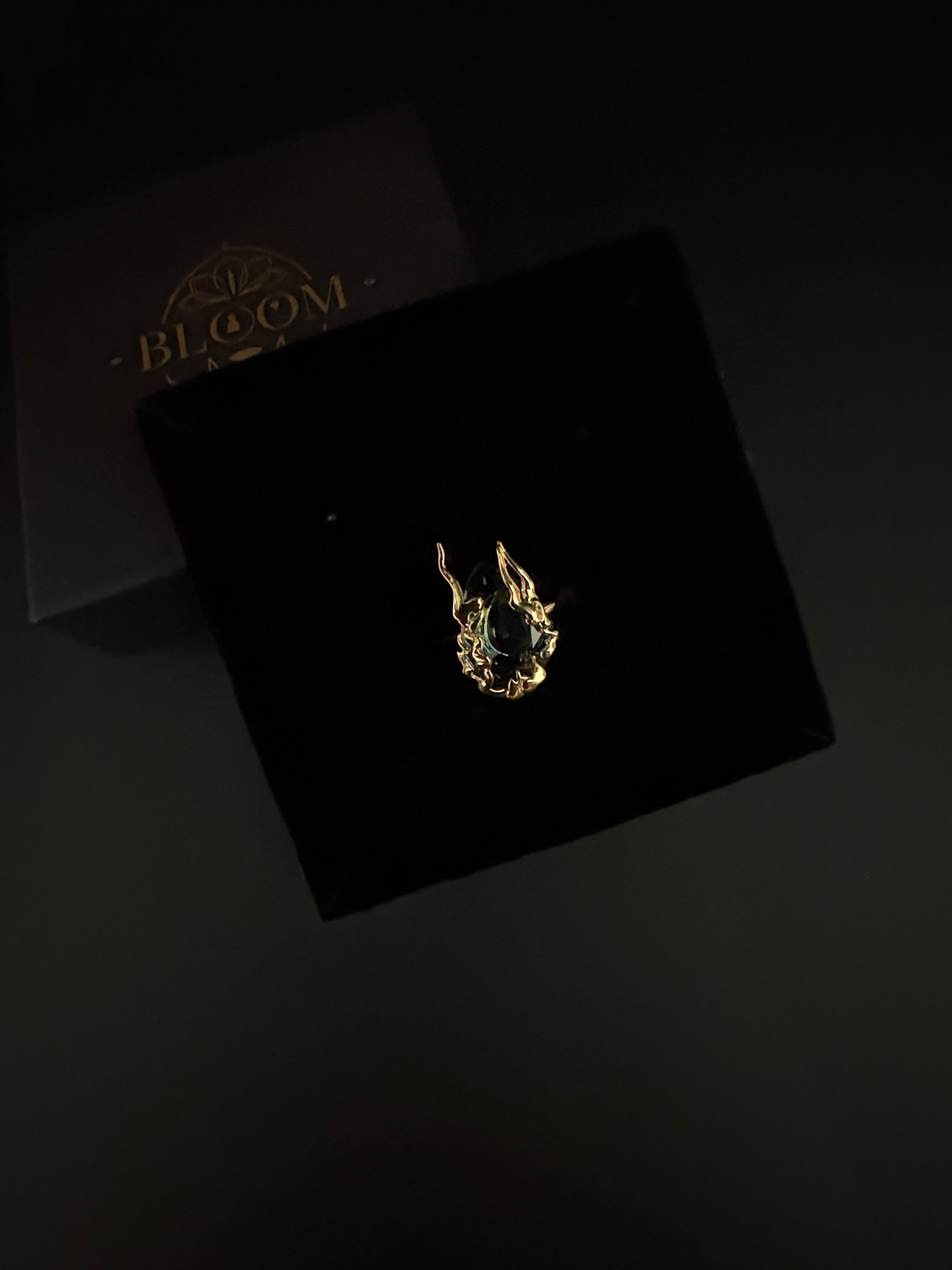 Midnight Ember Blue Crystal Flame Ring