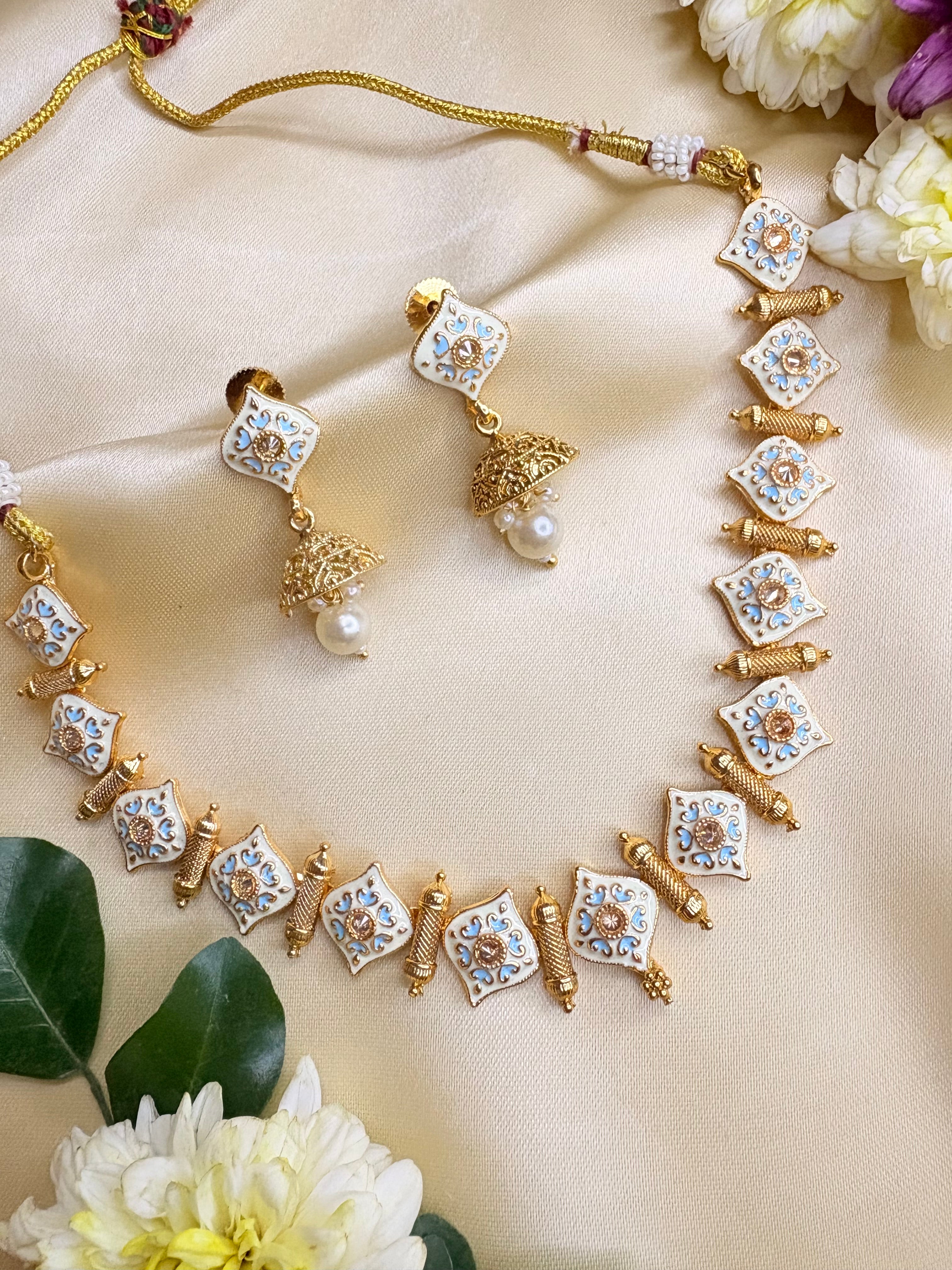 Floral Enamel Ethnic Necklace & Earrings