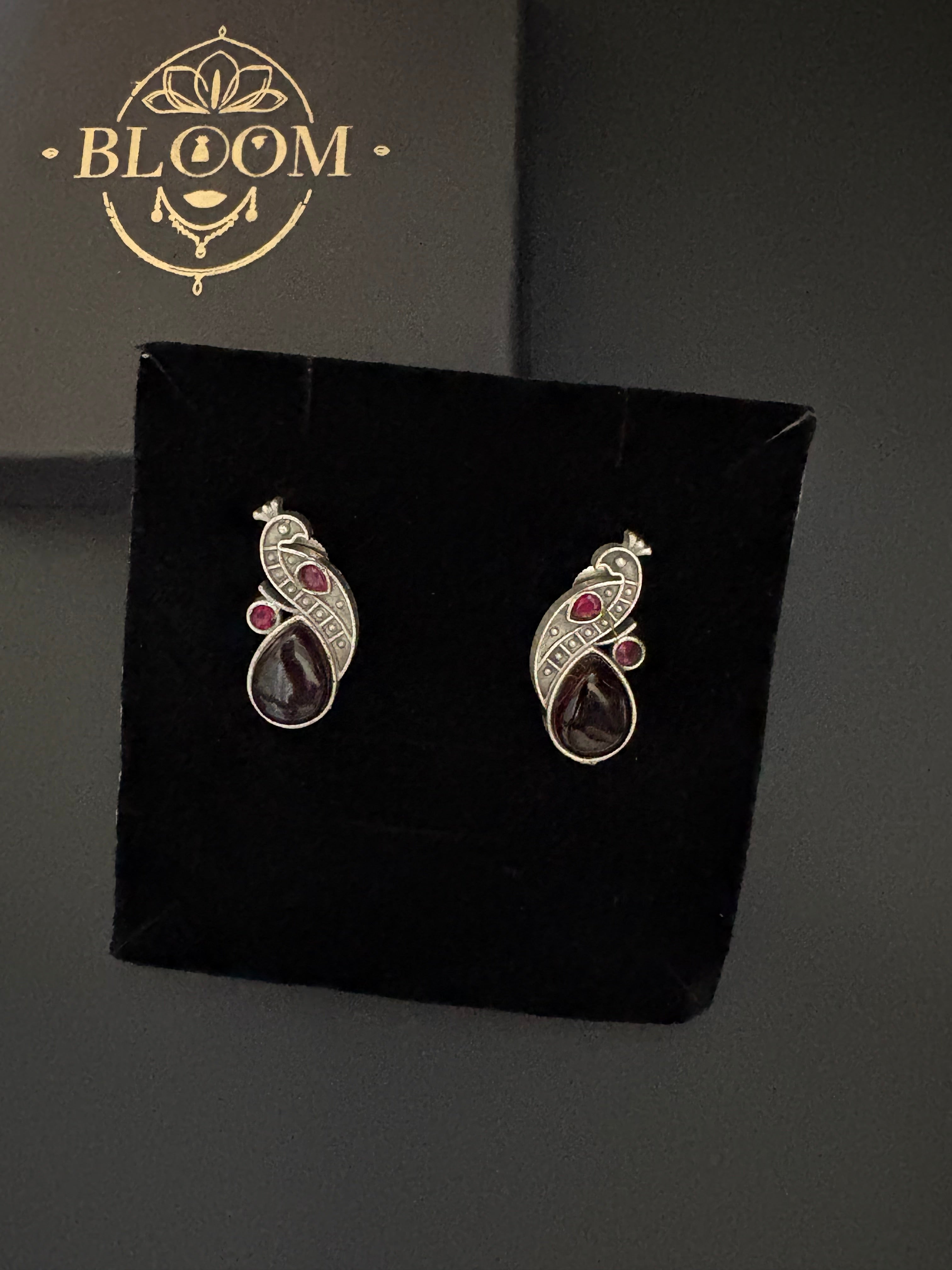 Red and Black Stone Peacock Earrings