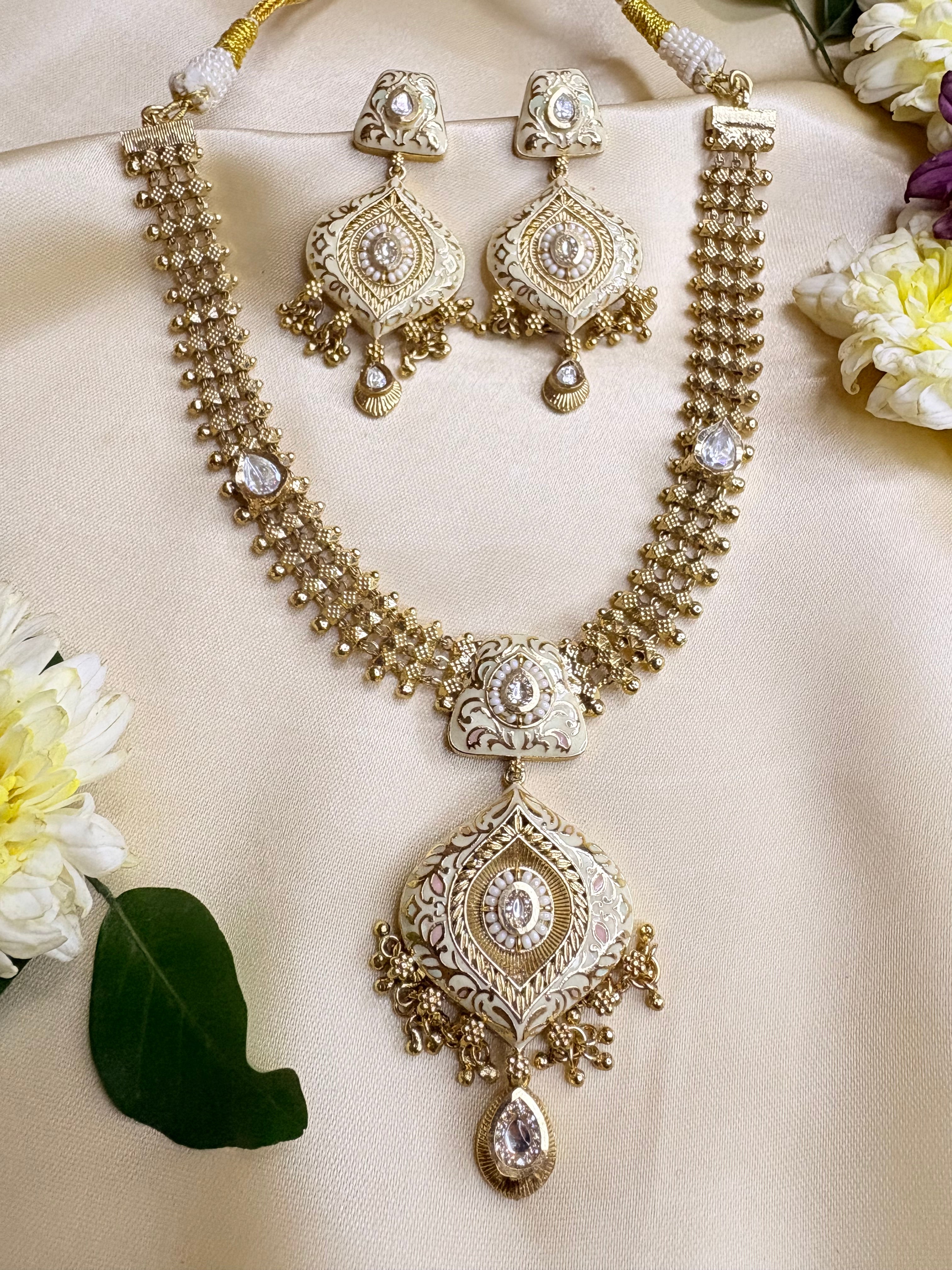 Handcrafted White Meenakari & Kundan Stone Jewelry Set
