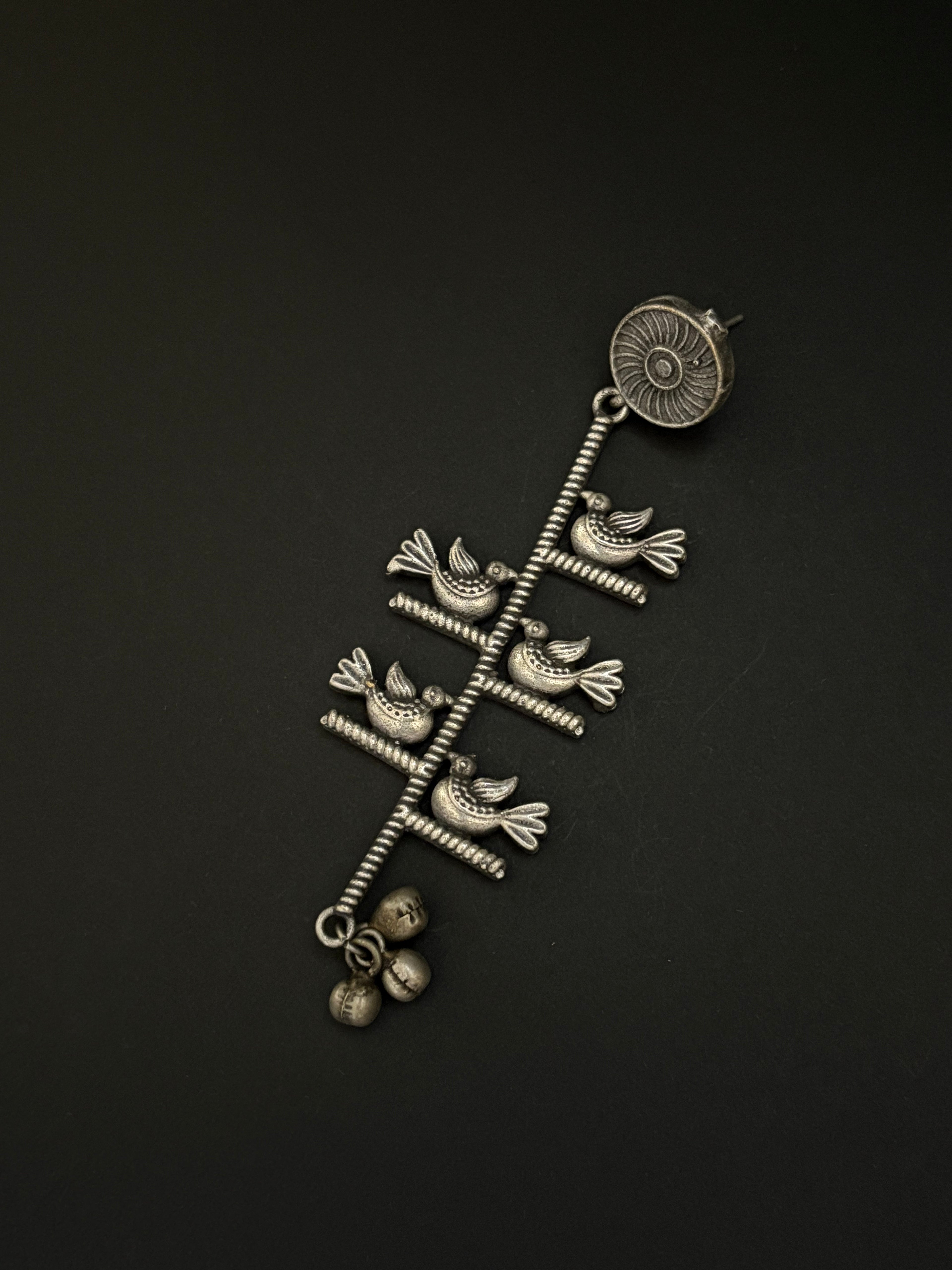 Bird and Spiral Pattern Tribal Dangle Earrings