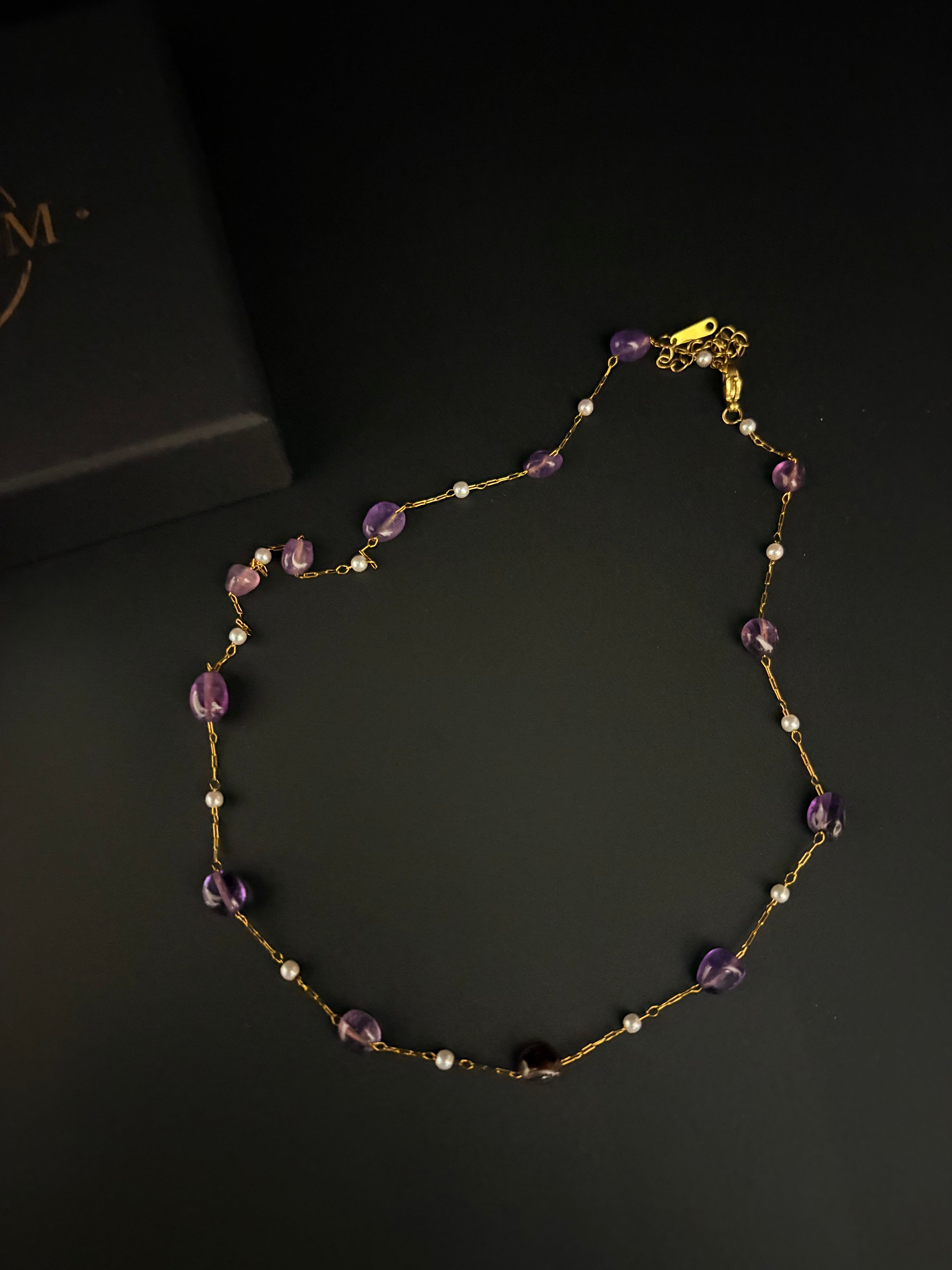 Amethyst Pearl Chain Necklace