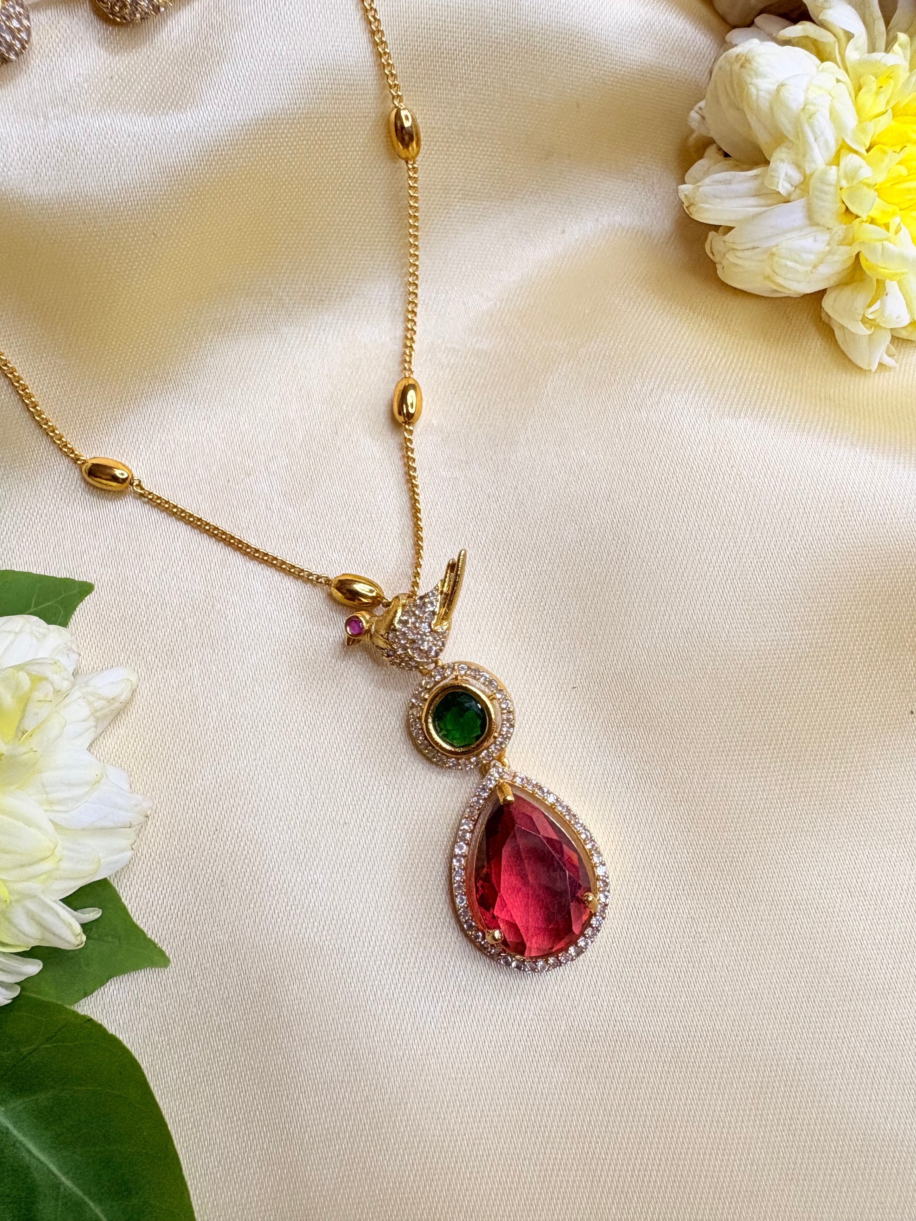 Long Chain Pendant Necklace with Bird Earrings