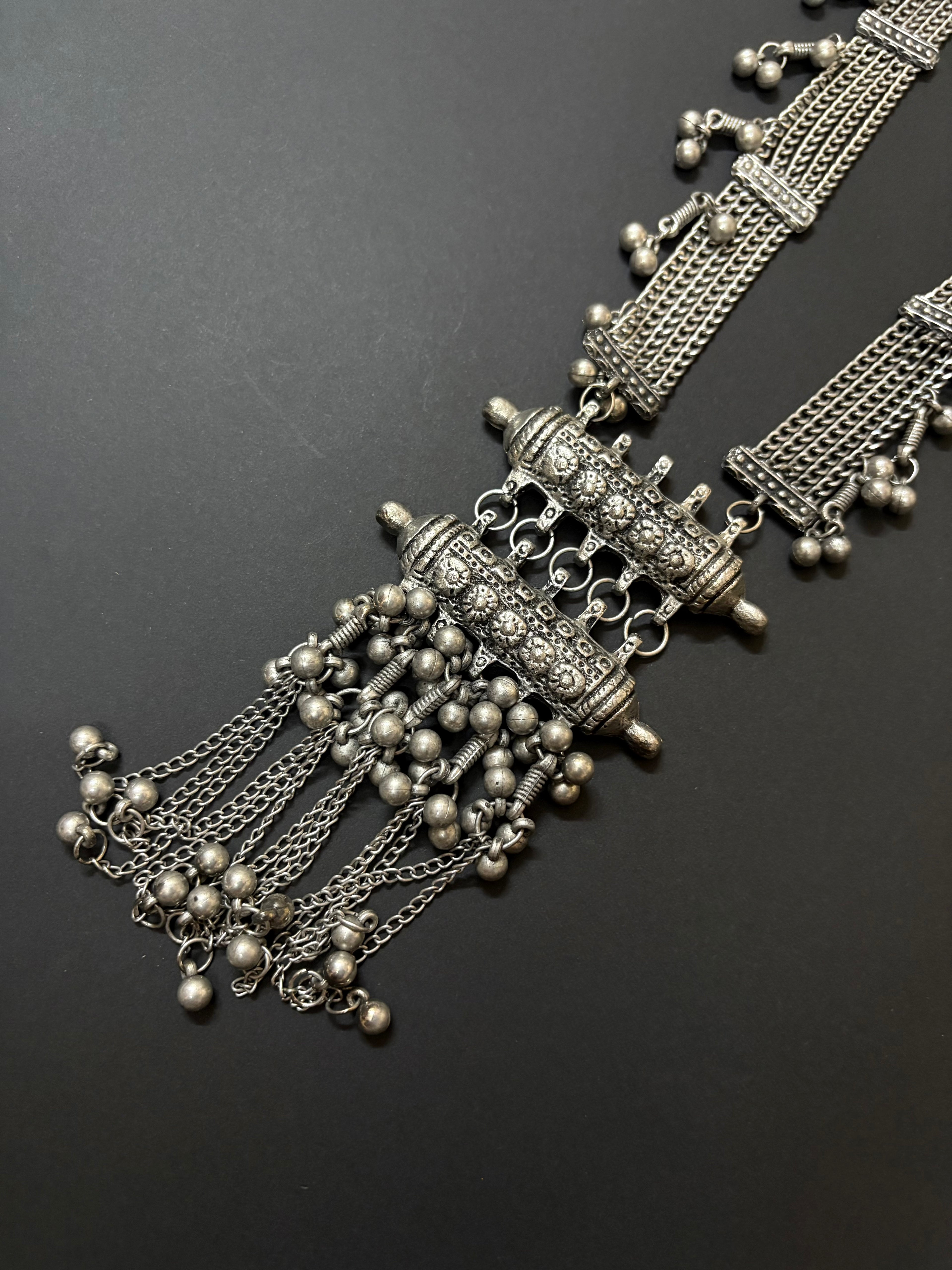 Oxidized Long Ghungroo Statement Necklace
