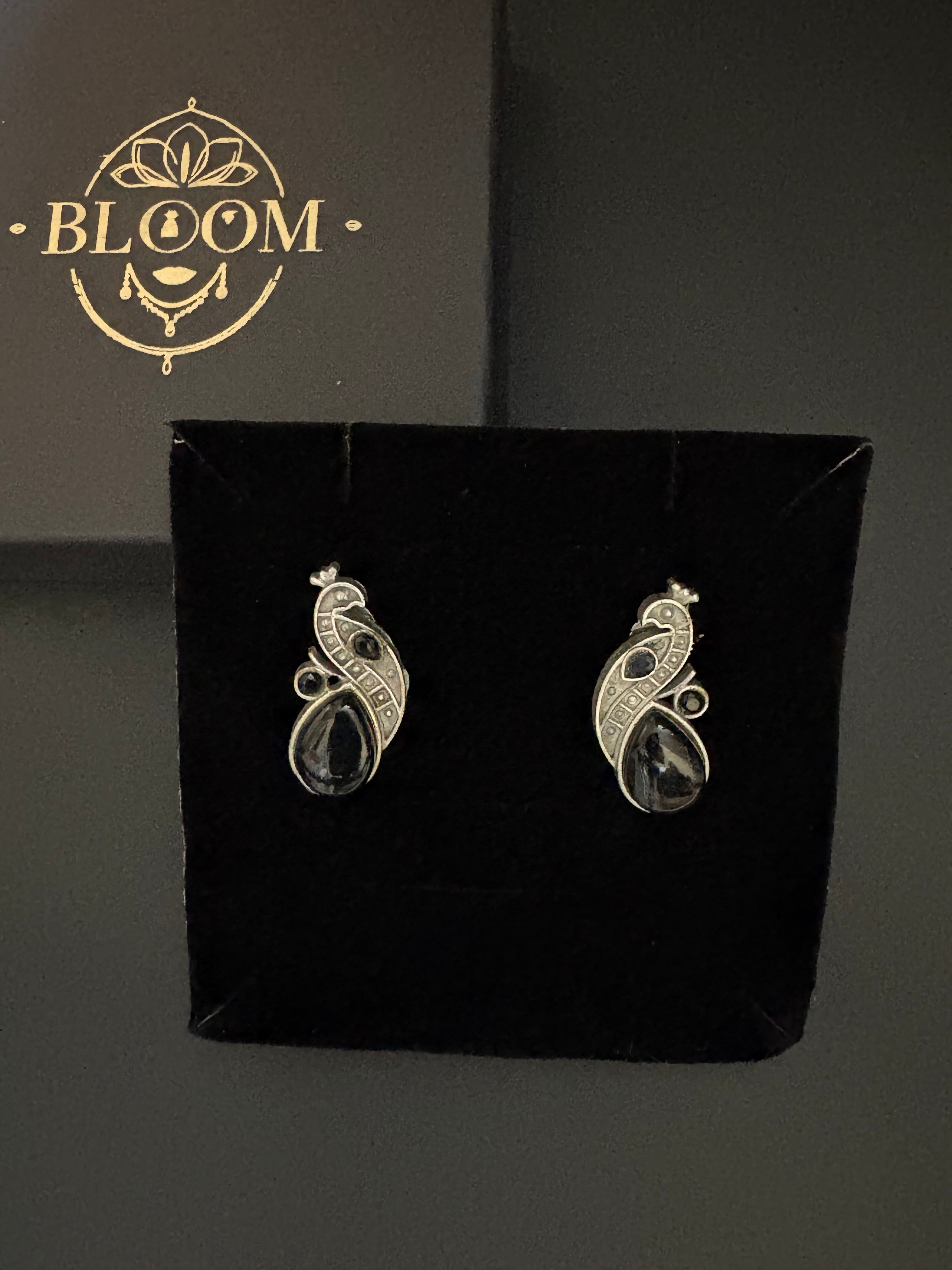 Red and Black Stone Peacock Earrings