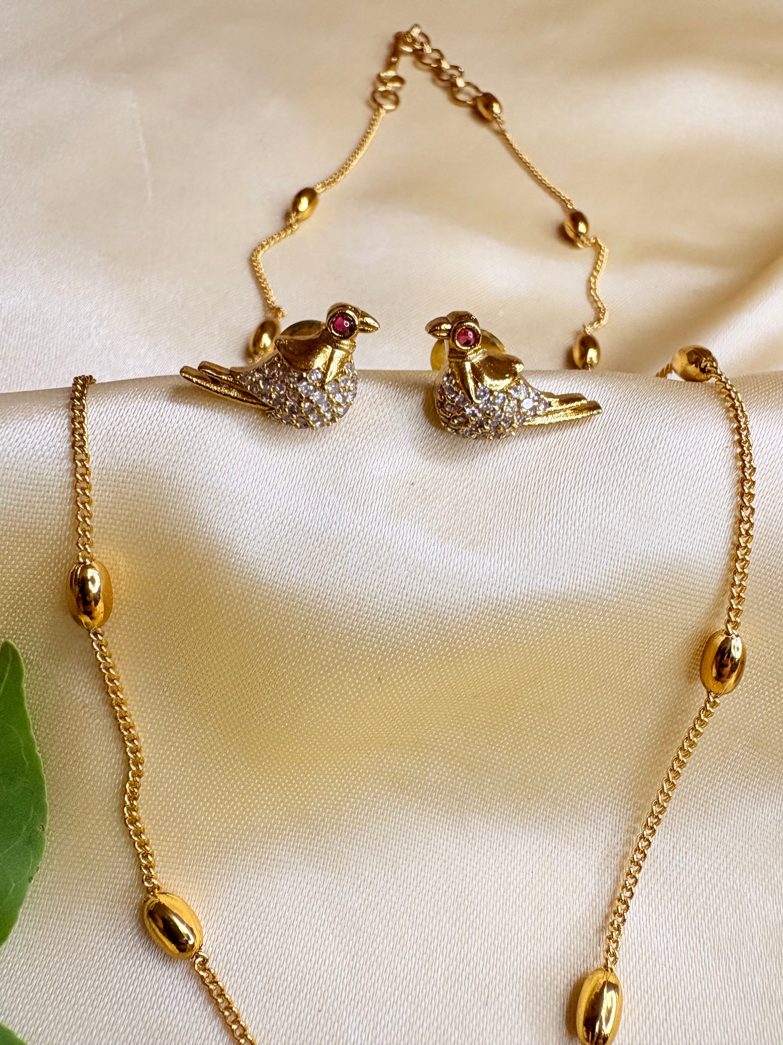 Long Chain Pendant Necklace with Bird Earrings
