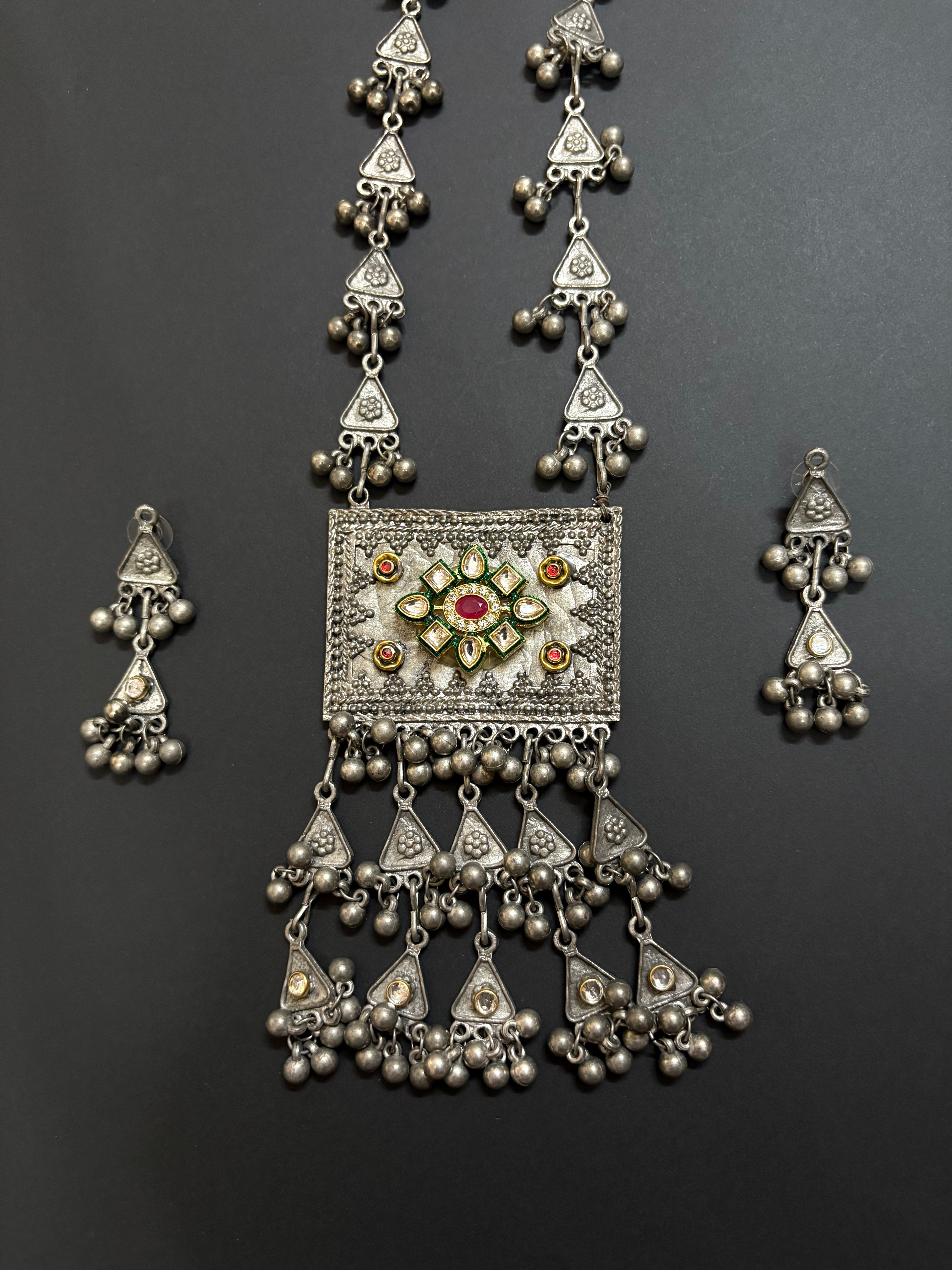 Ghungroo Whispers Long Necklace with Earrings