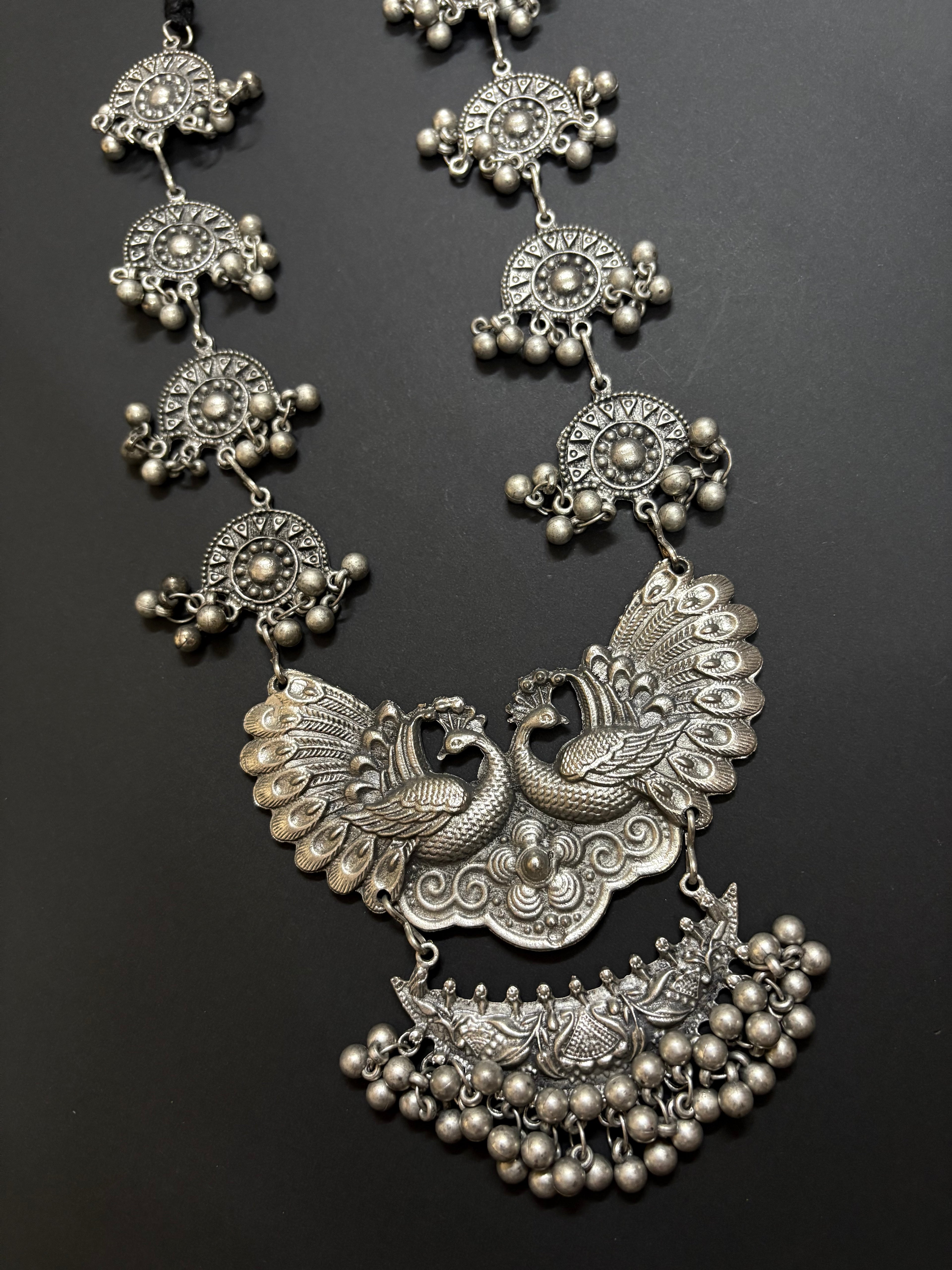 Maya Peacock Oxidized Necklace Set