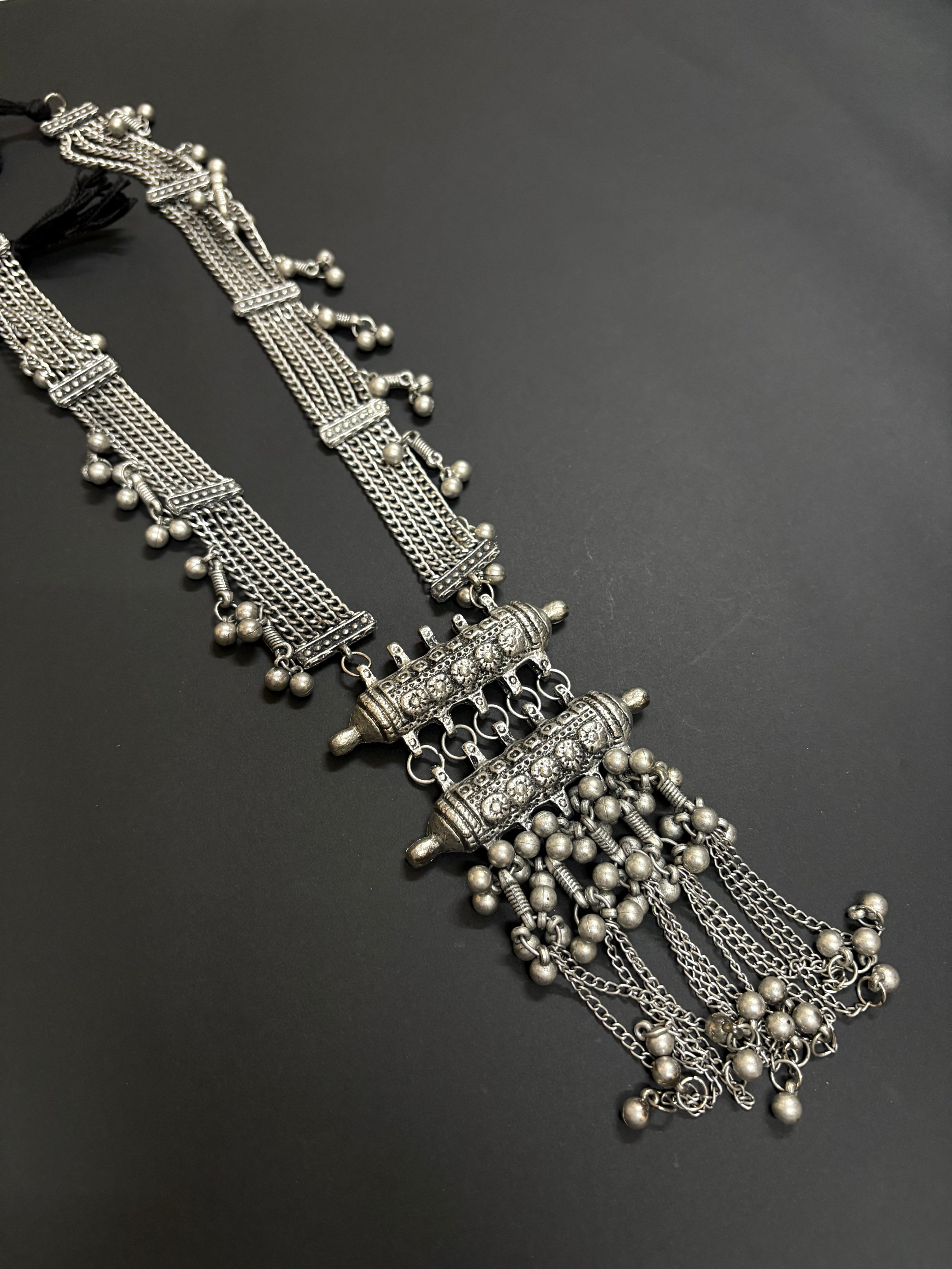 Oxidized Long Ghungroo Statement Necklace