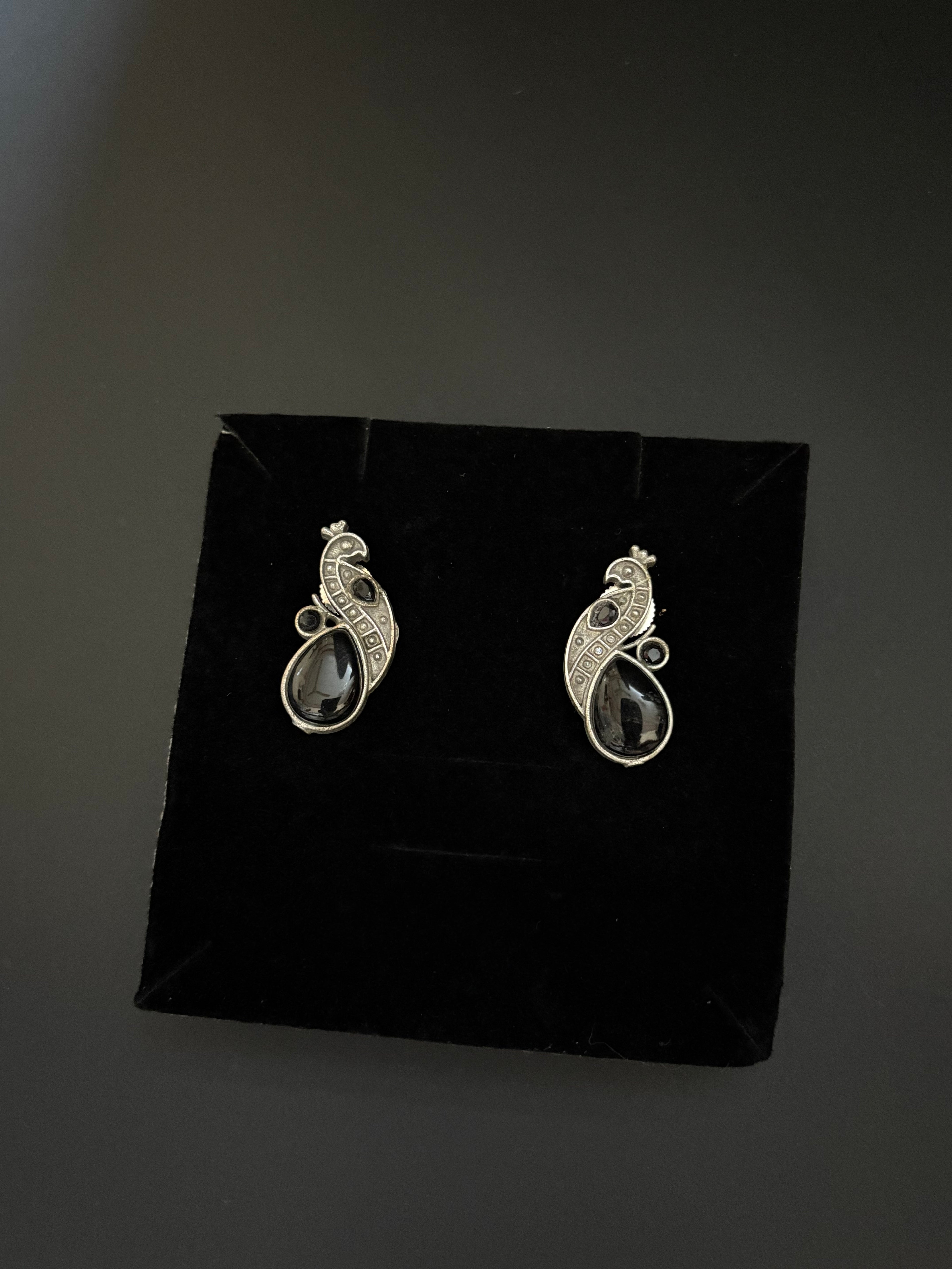 Red and Black Stone Peacock Earrings