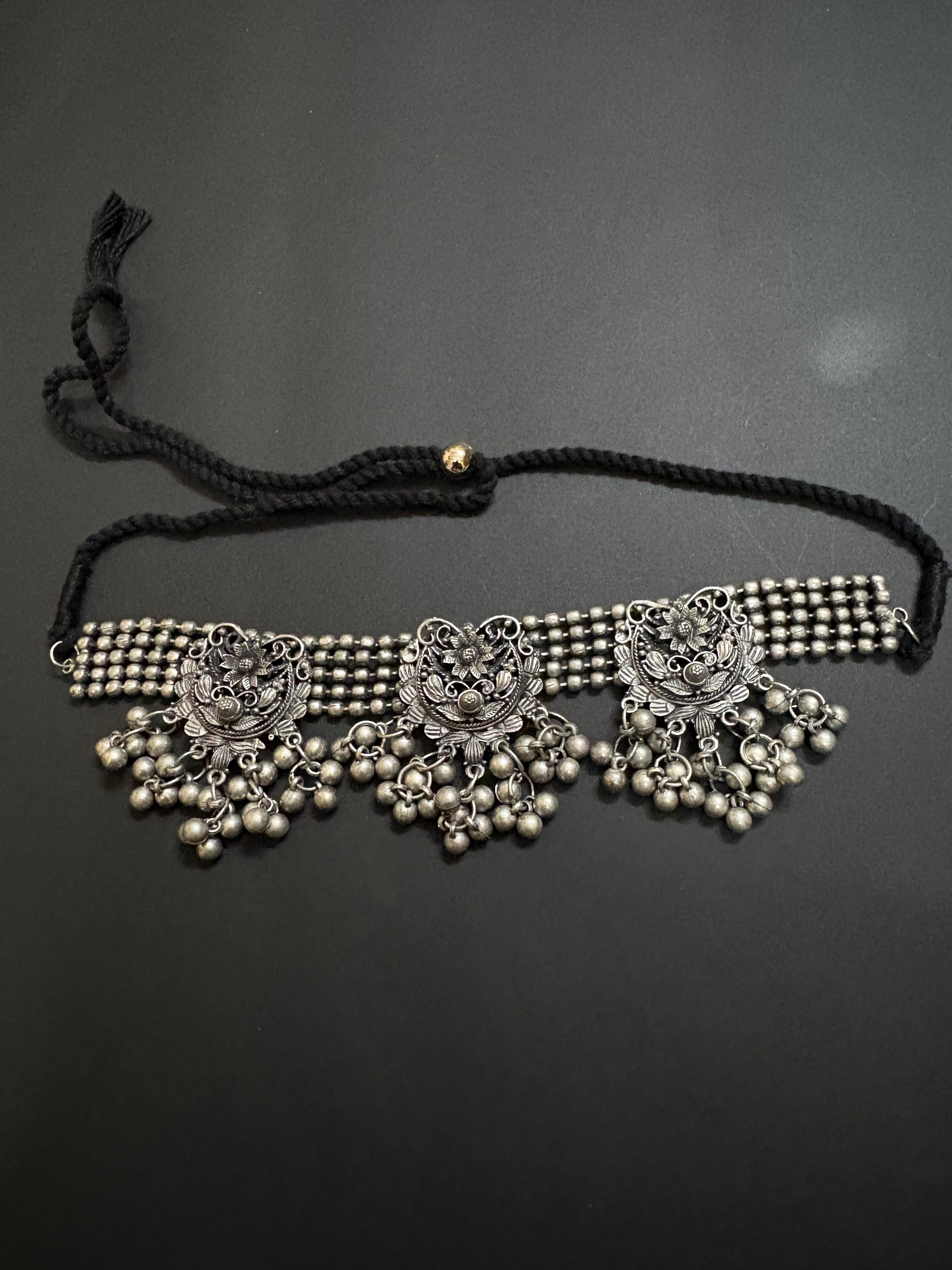 Floral Ghungroo Choker Necklace Set with Earrings