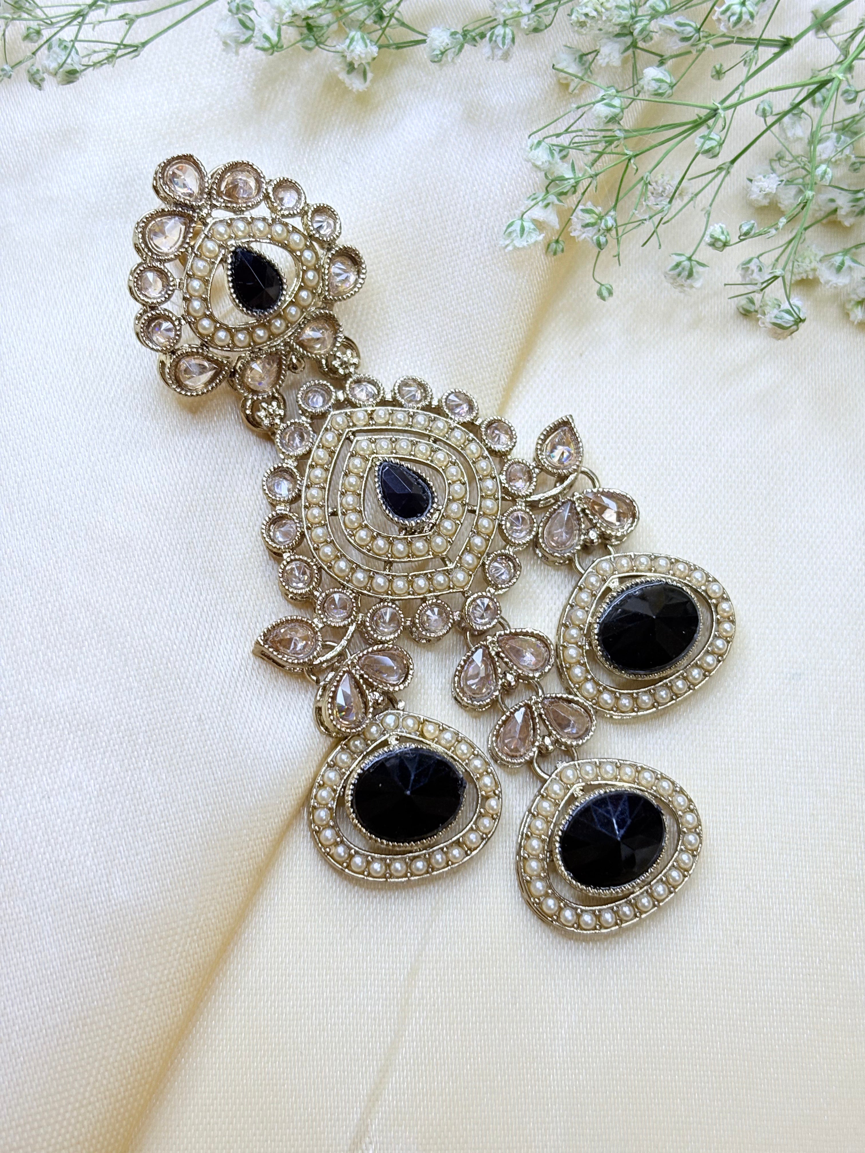 Kundan-Style Green Stone & Pearl Jhumka Earrings Bloom