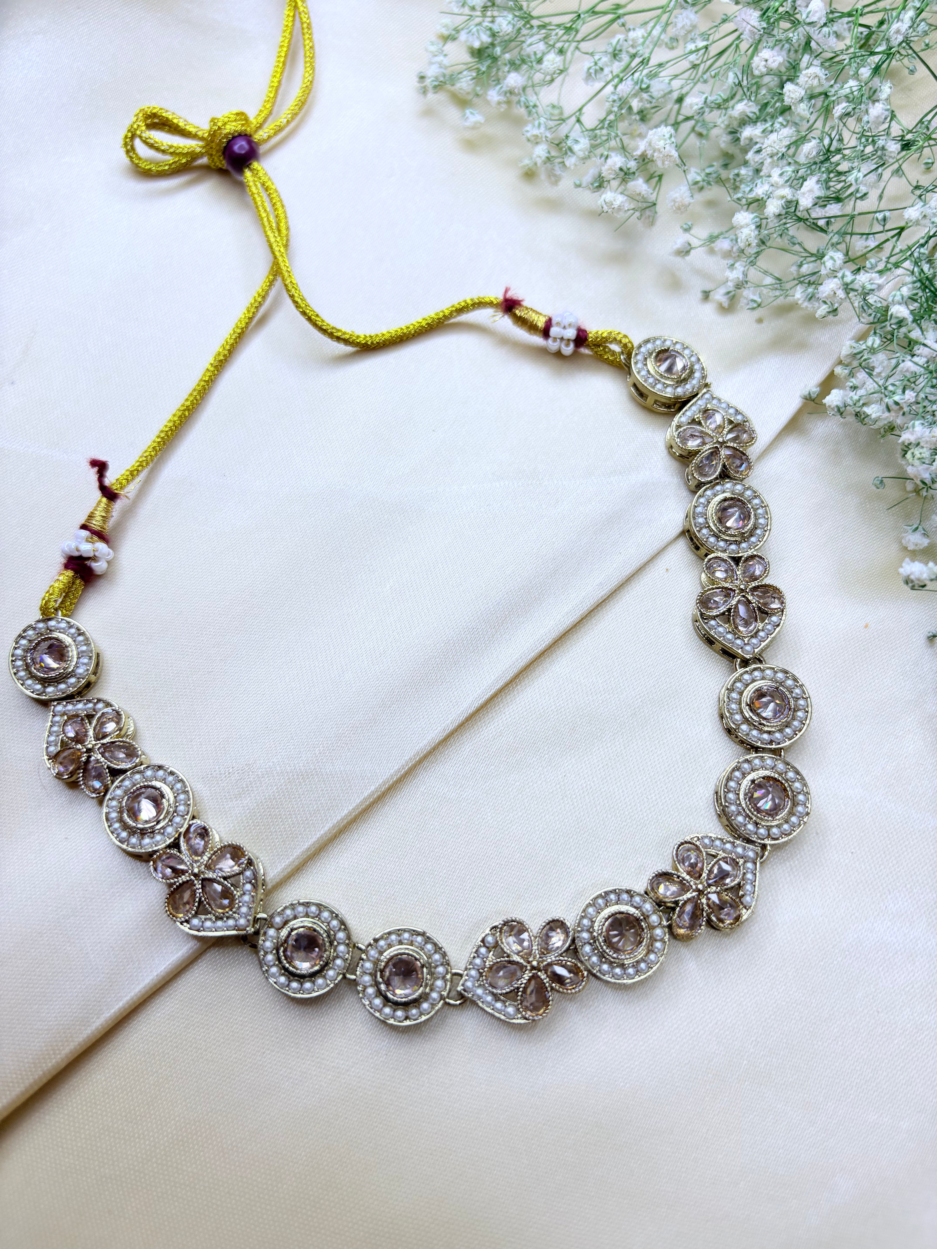 Antique Gold Finish Choker Set with Earrings