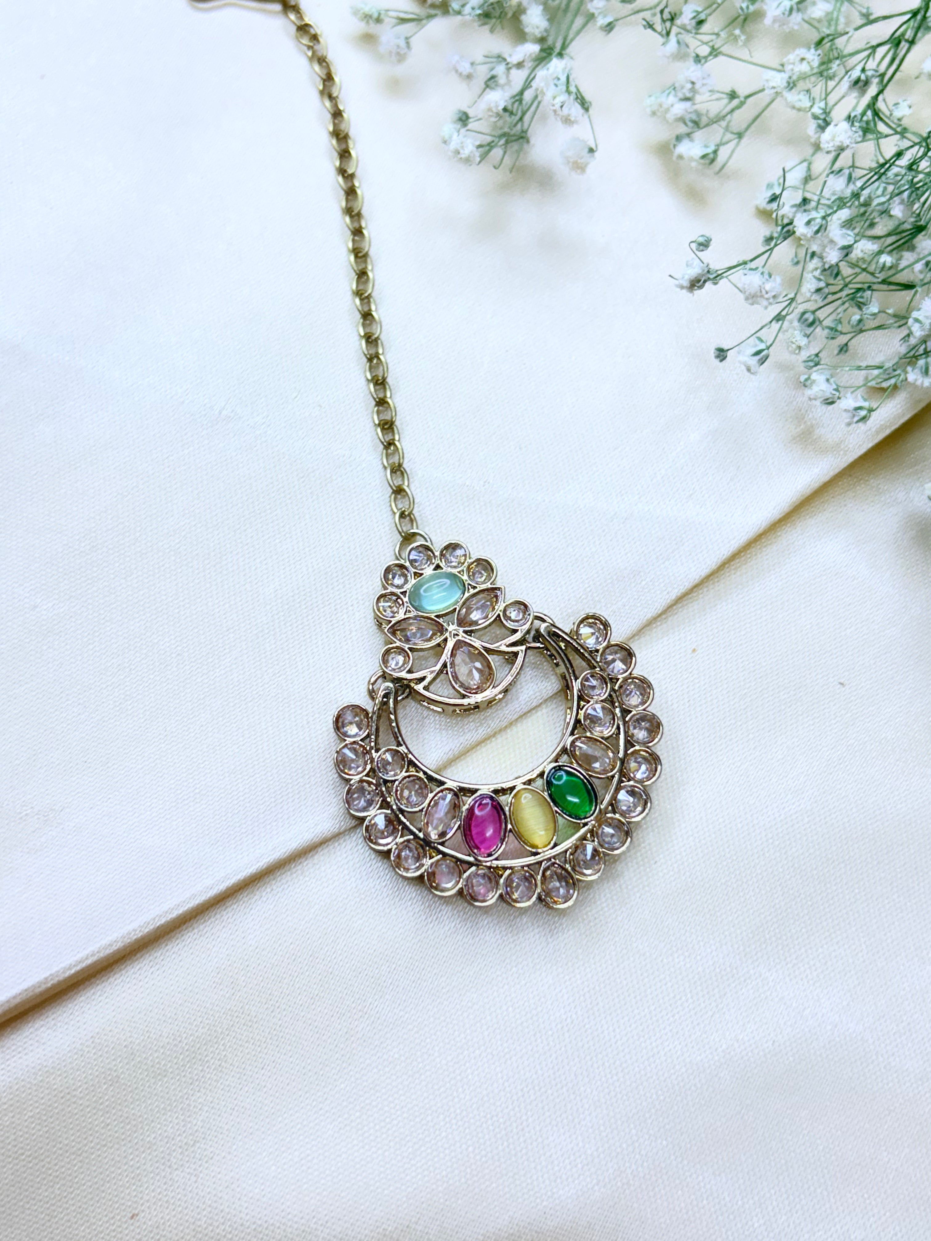 Traditional Indian Ethnic Jewelry Set with Multicolored Stones