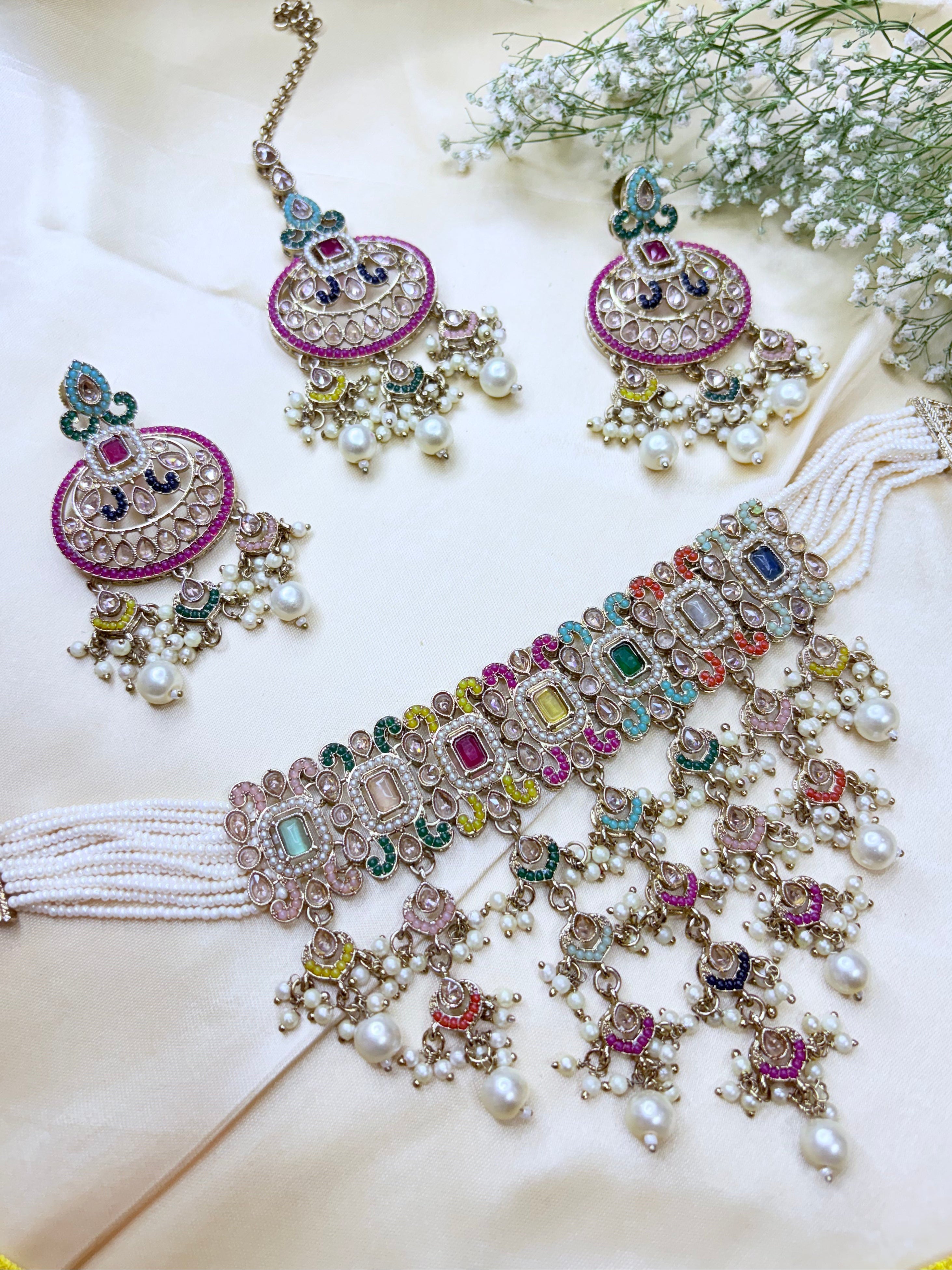 Polki Kundan Pearl Choker Necklace Set