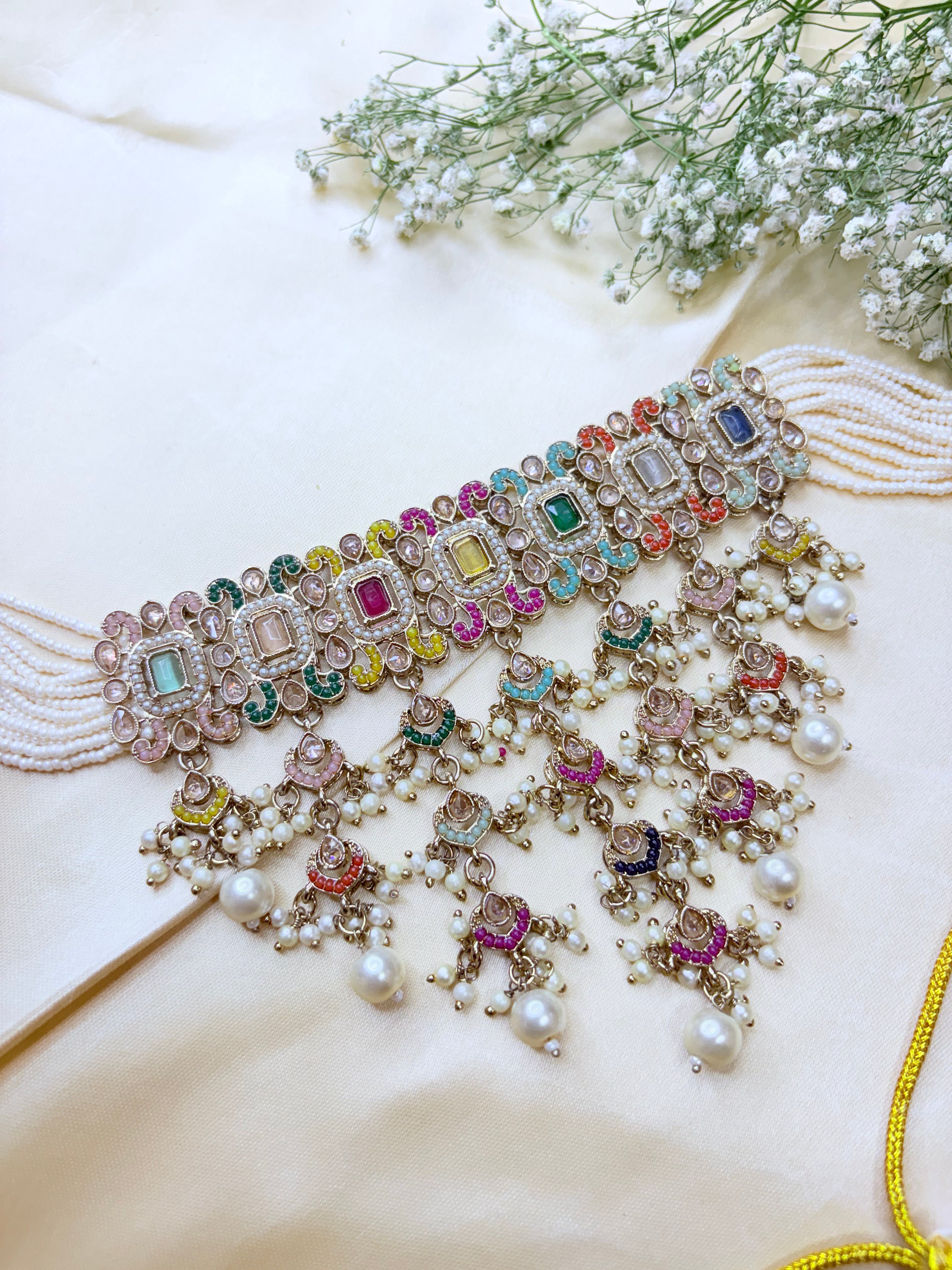 Polki Kundan Pearl Choker Necklace Set