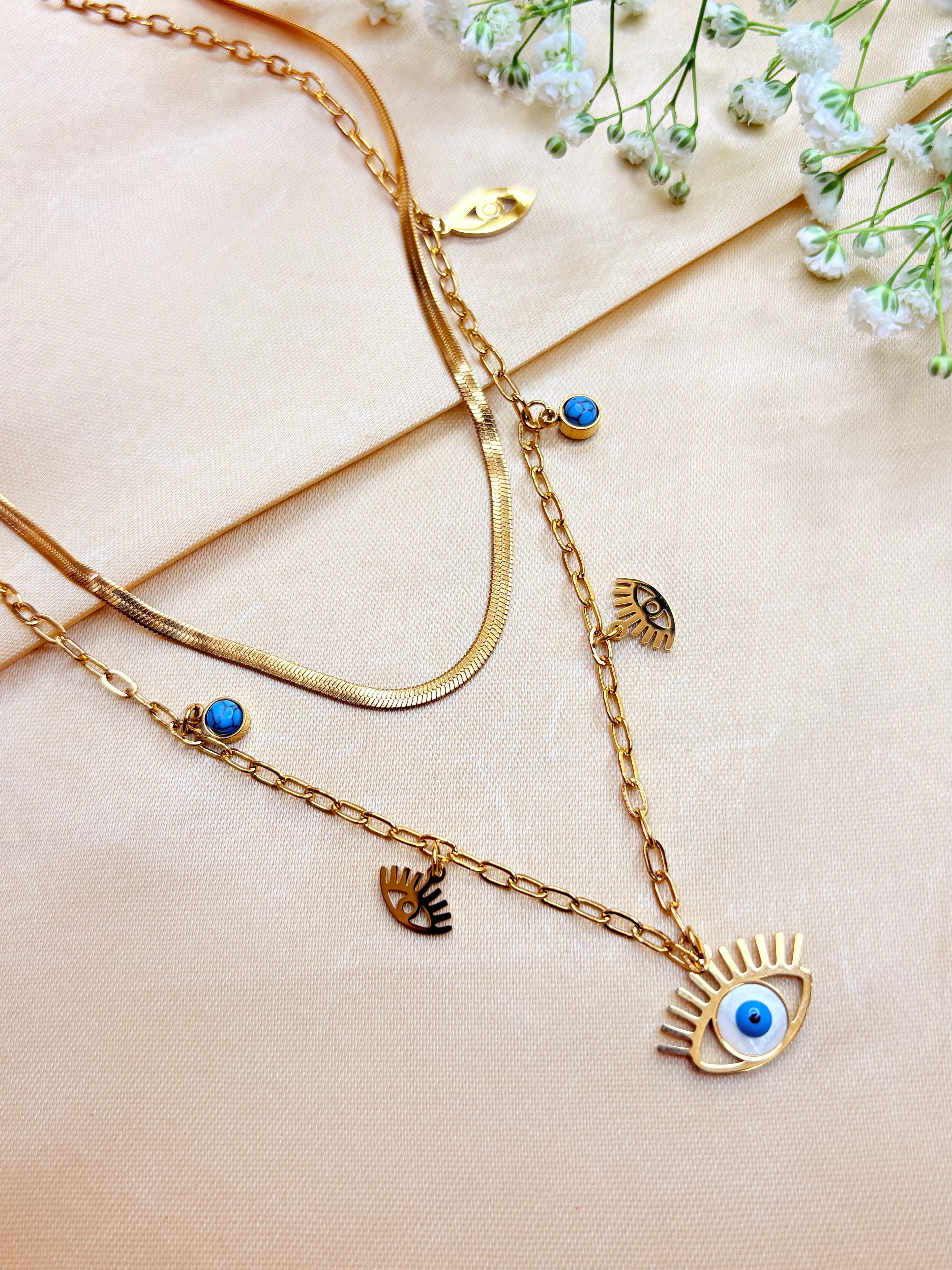 Evil Eye Layered Charms Necklace