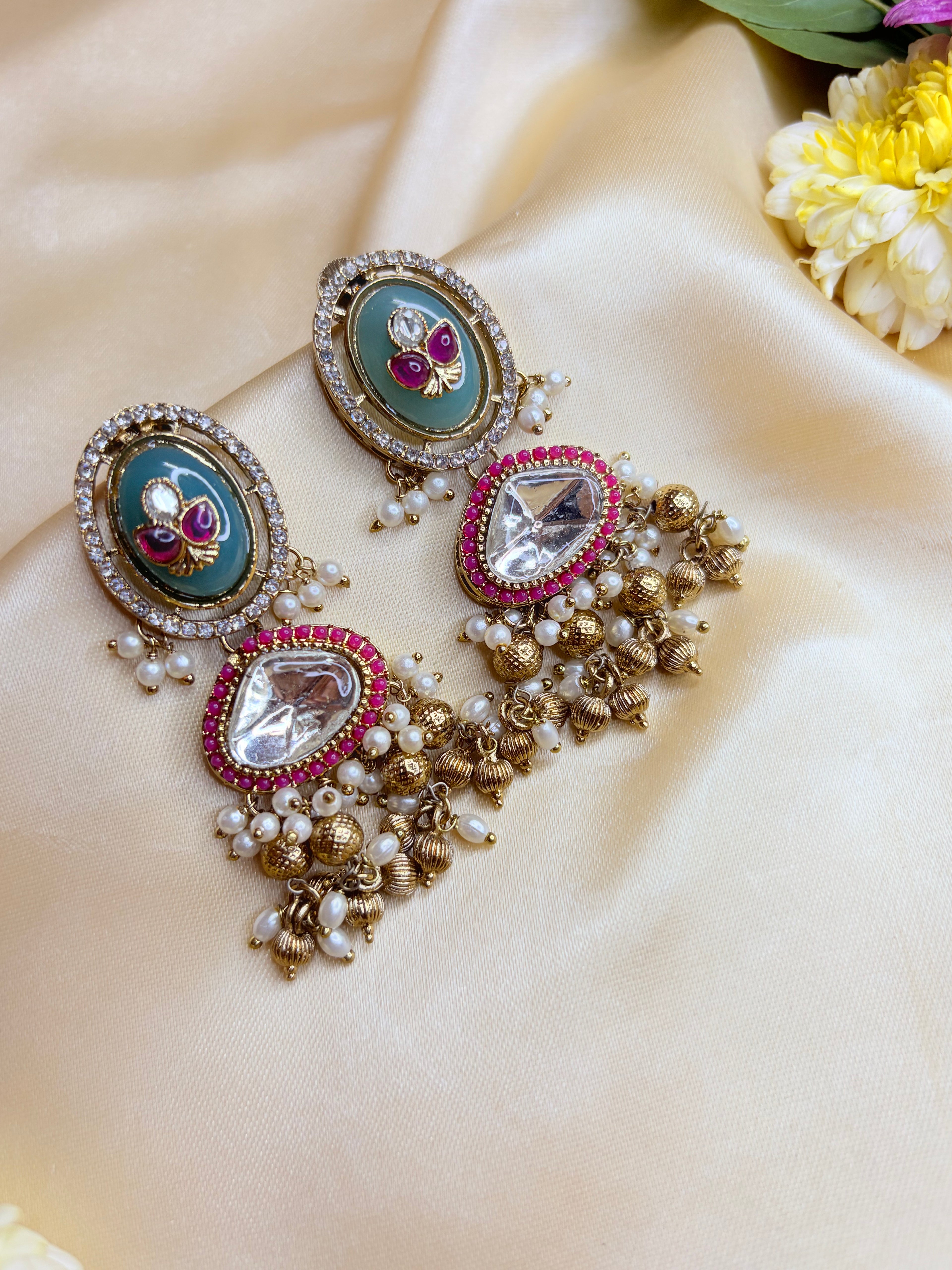 Royal Kundan Choker Set with Pearls & Meenakari Earrings
