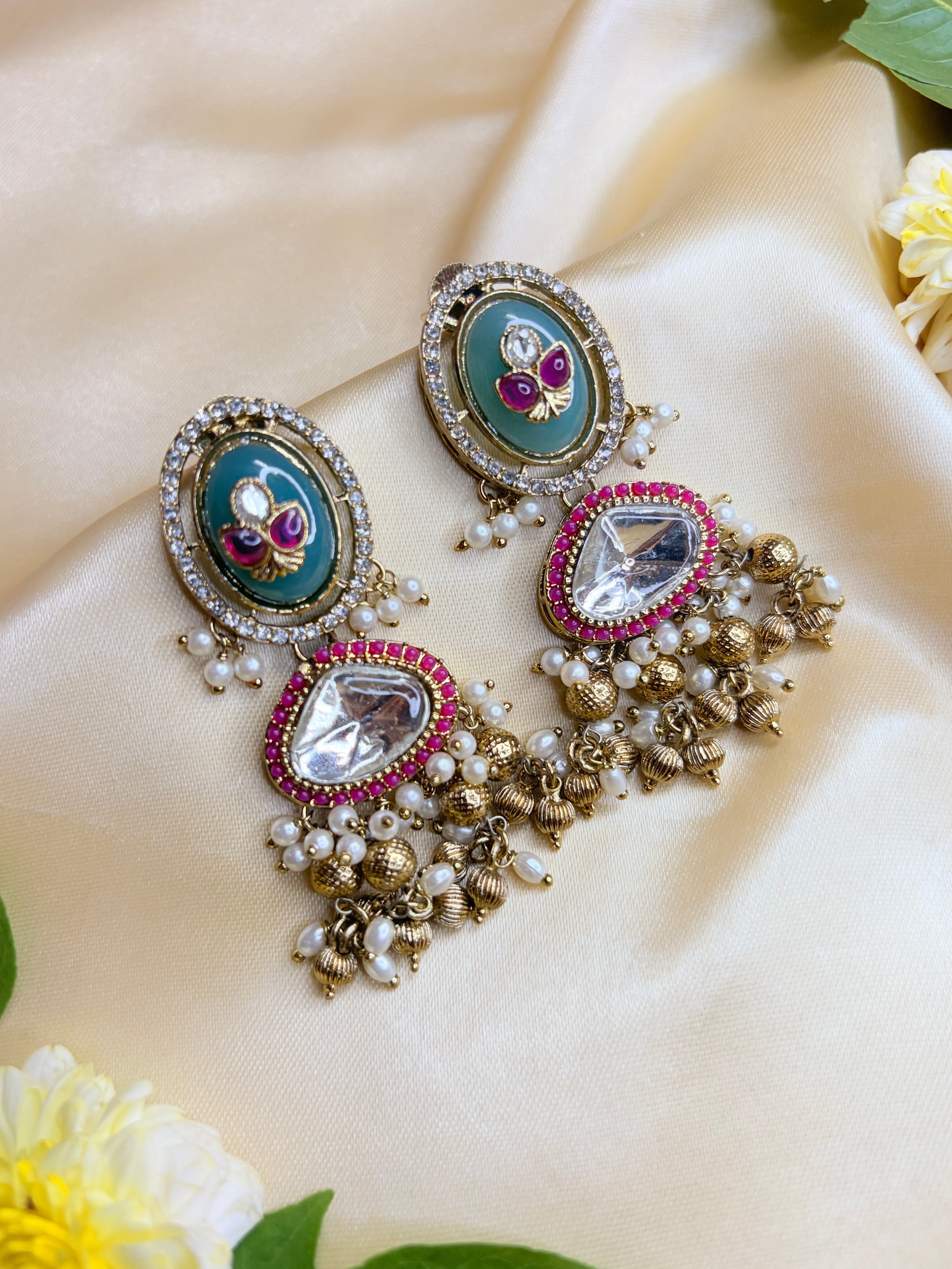 Royal Kundan Choker Set with Pearls & Meenakari Earrings