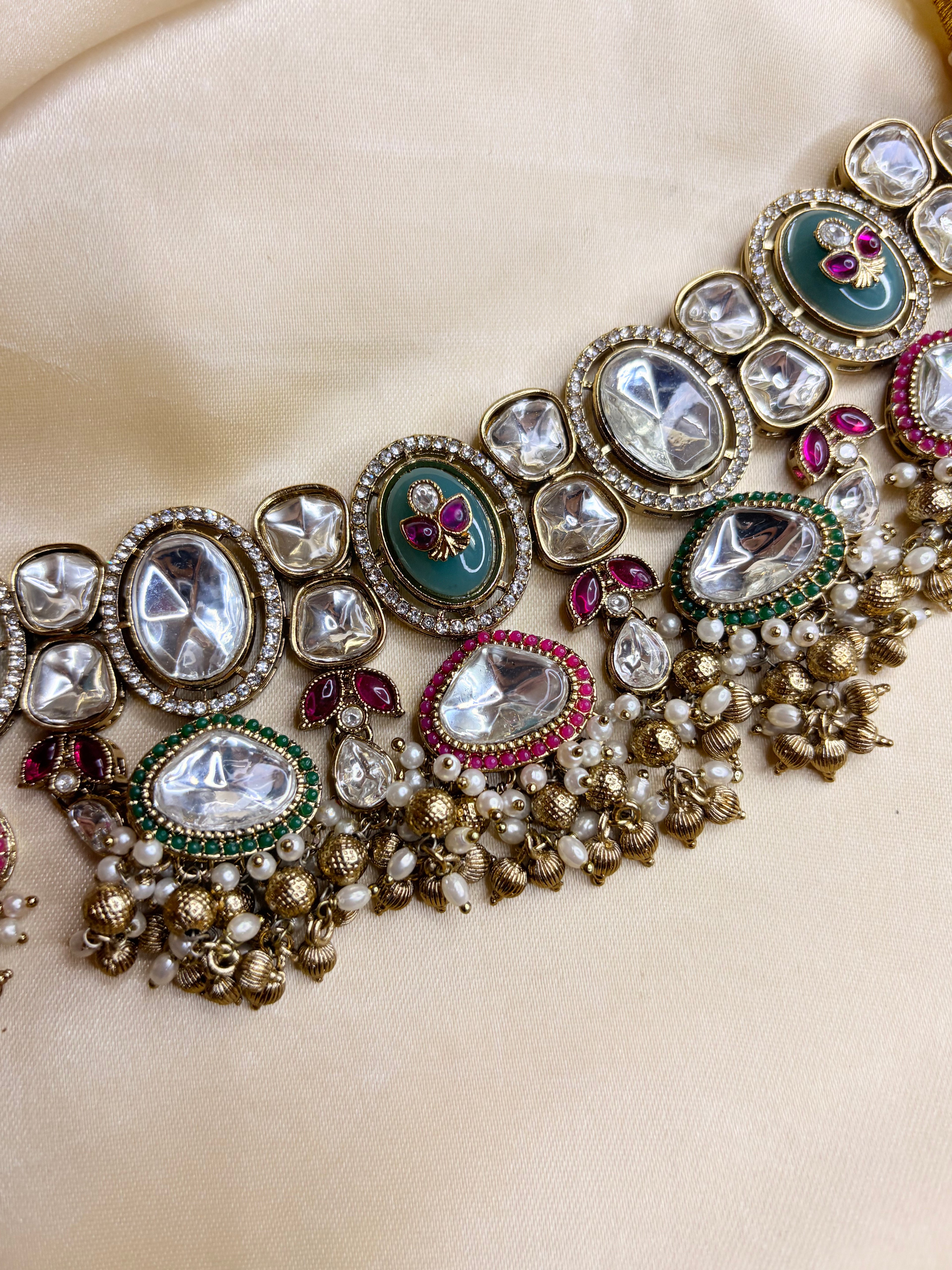 Royal Kundan Choker Set with Pearls & Meenakari Earrings