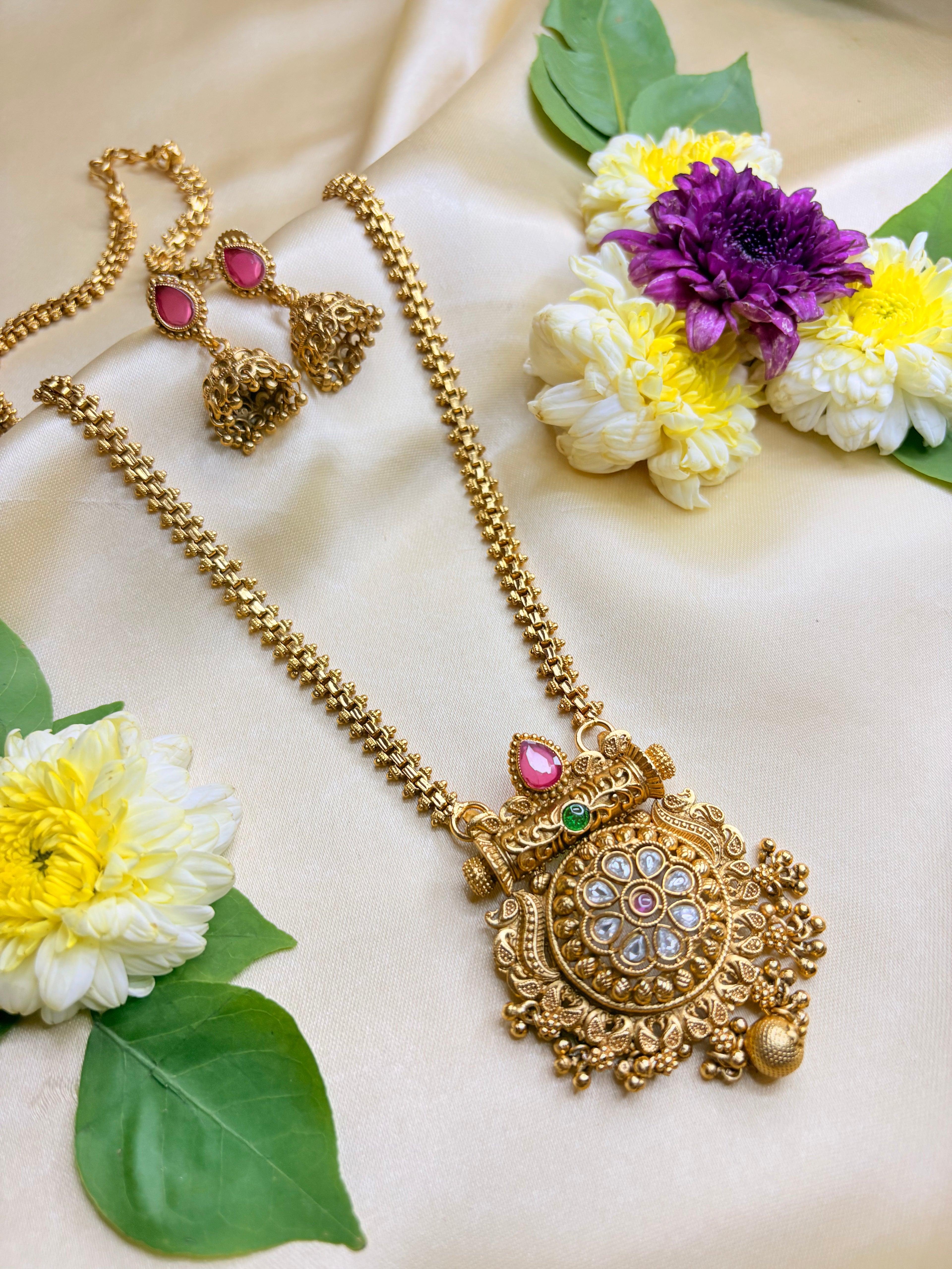 Indian Antique Gold Plated Necklace with Jhumka Earrings