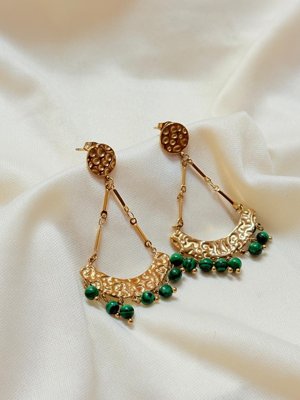 Gold Plated Green Beads Earrings - Bloom