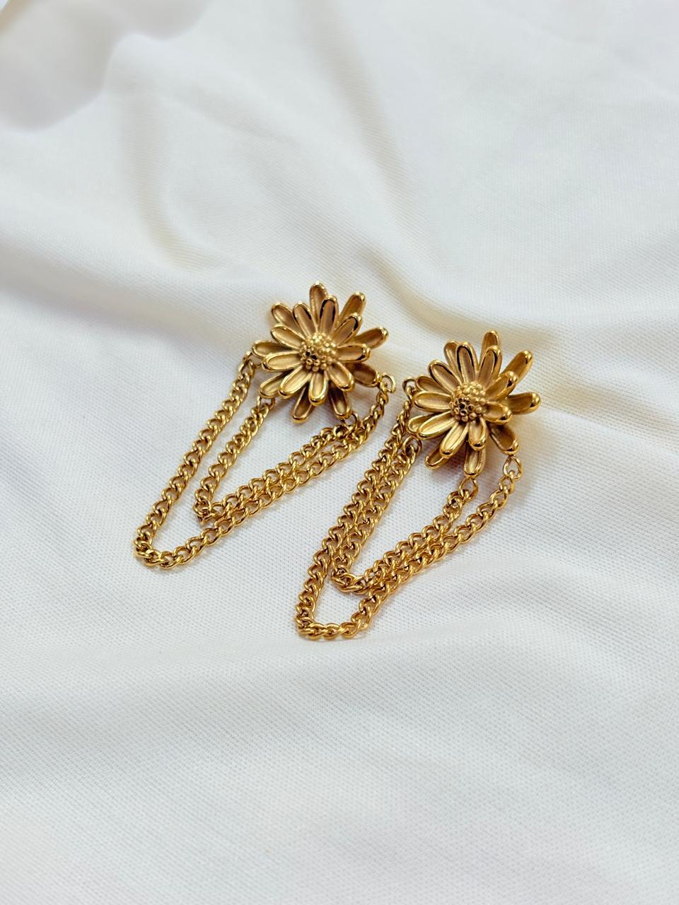 Gold Plated Sunflower Strings Earrings - Bloom