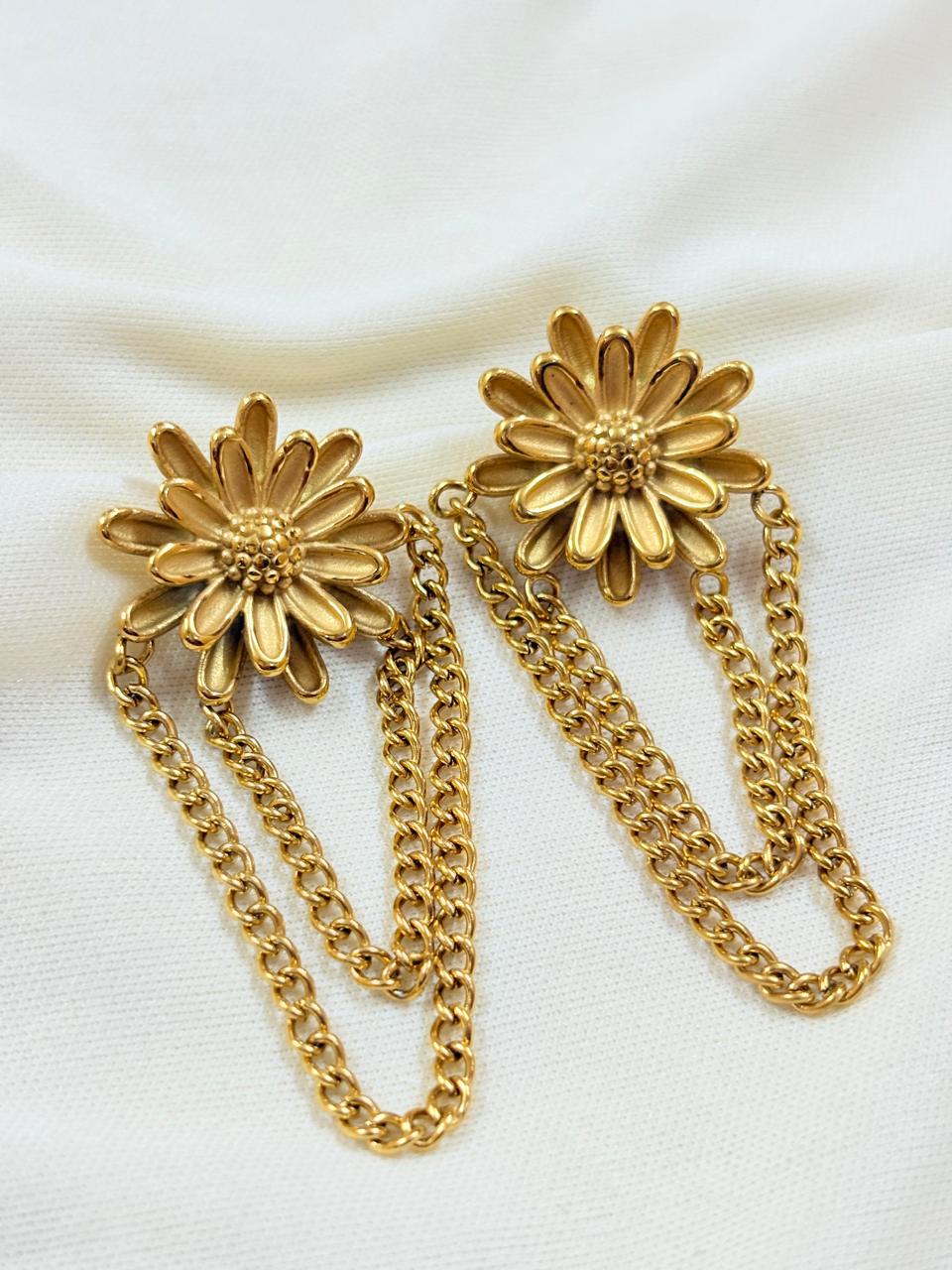 Gold Plated Sunflower Strings Earrings - Bloom