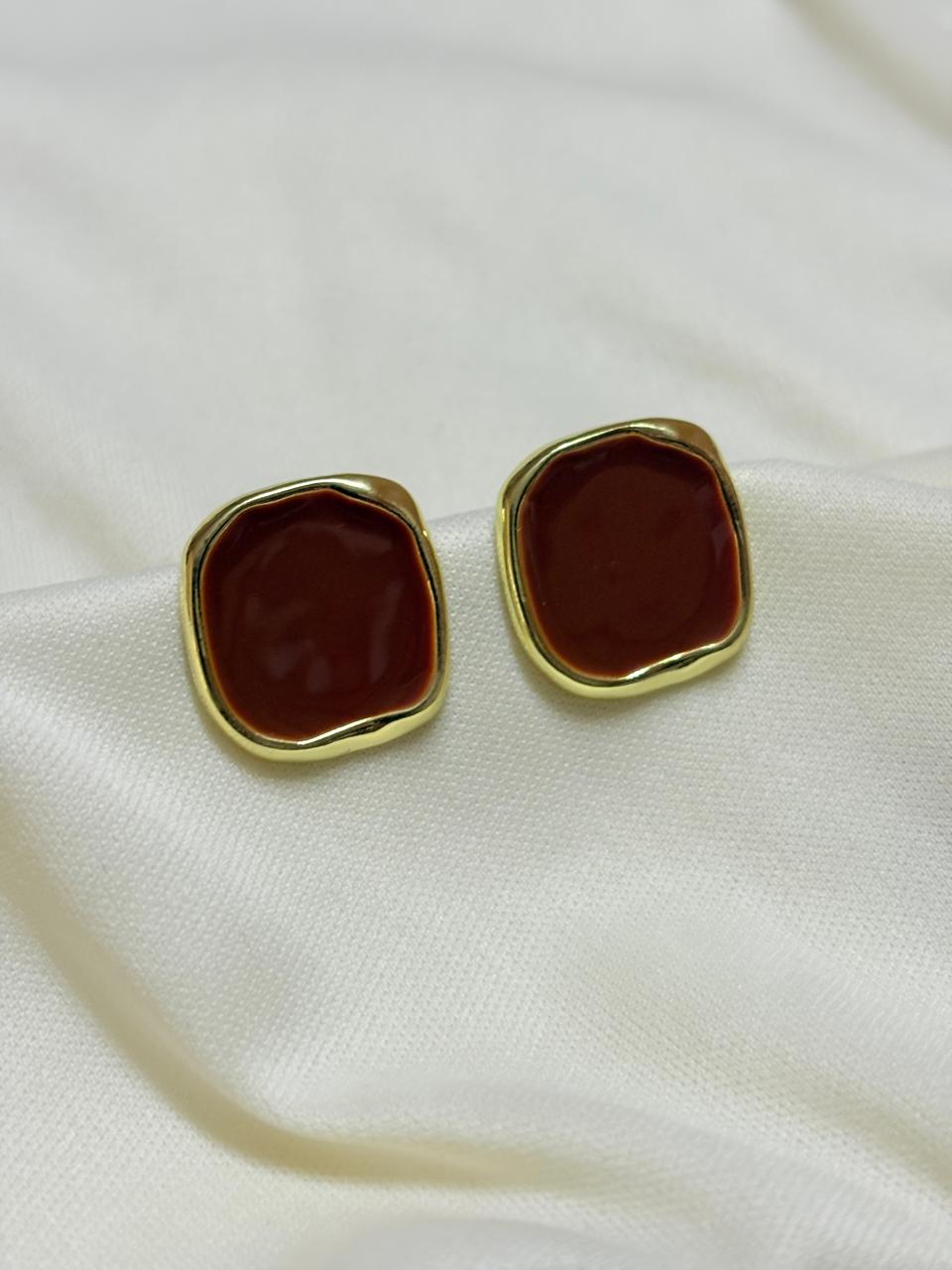 Rust Brick Square Resin Earrings - Bloom