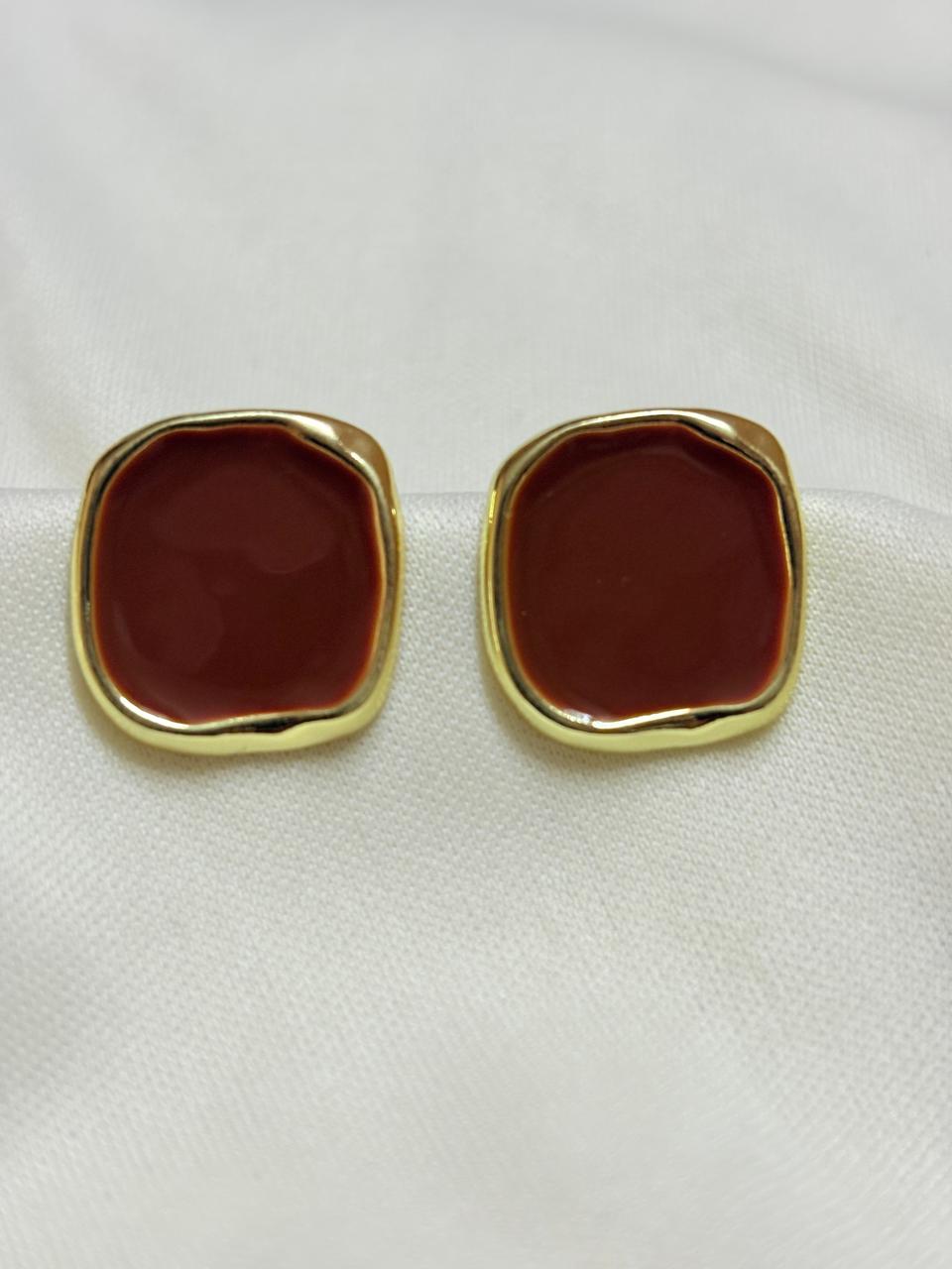Rust Brick Square Resin Earrings - Bloom
