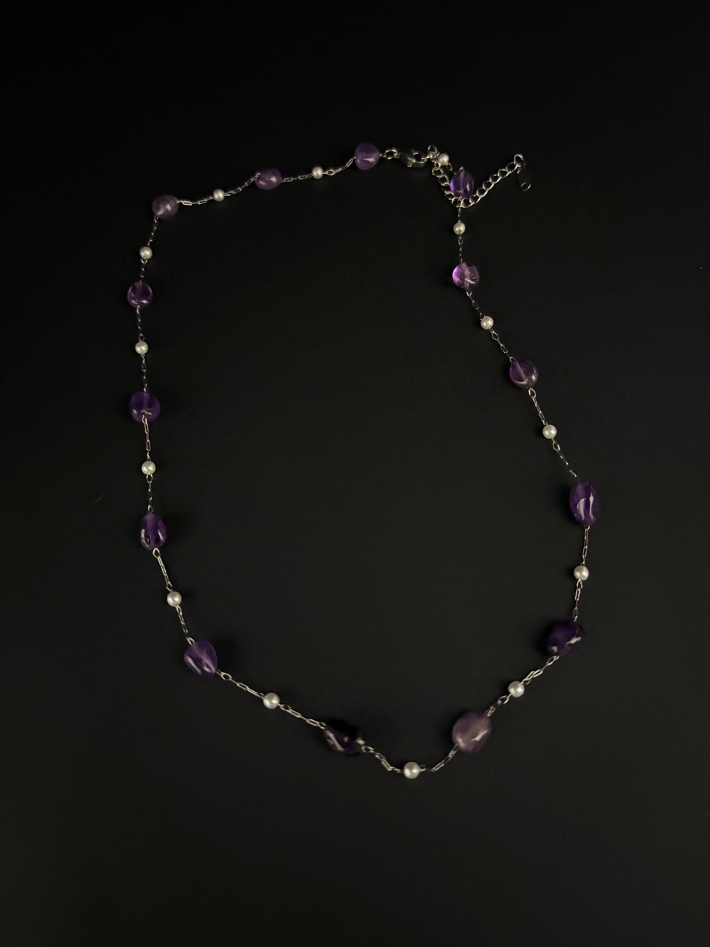 Amethyst Pearl Chain Necklace