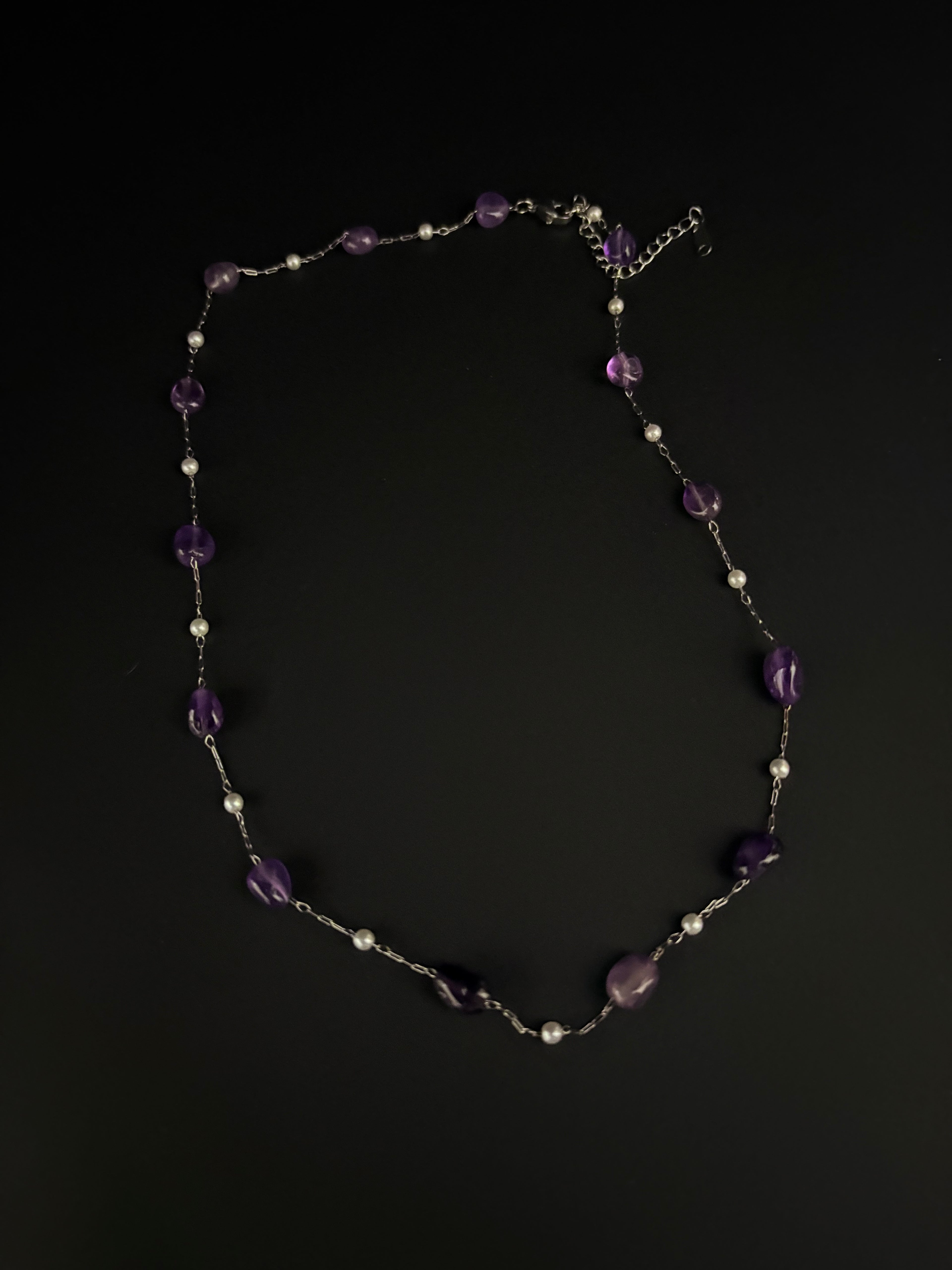 Amethyst Pearl Chain Necklace
