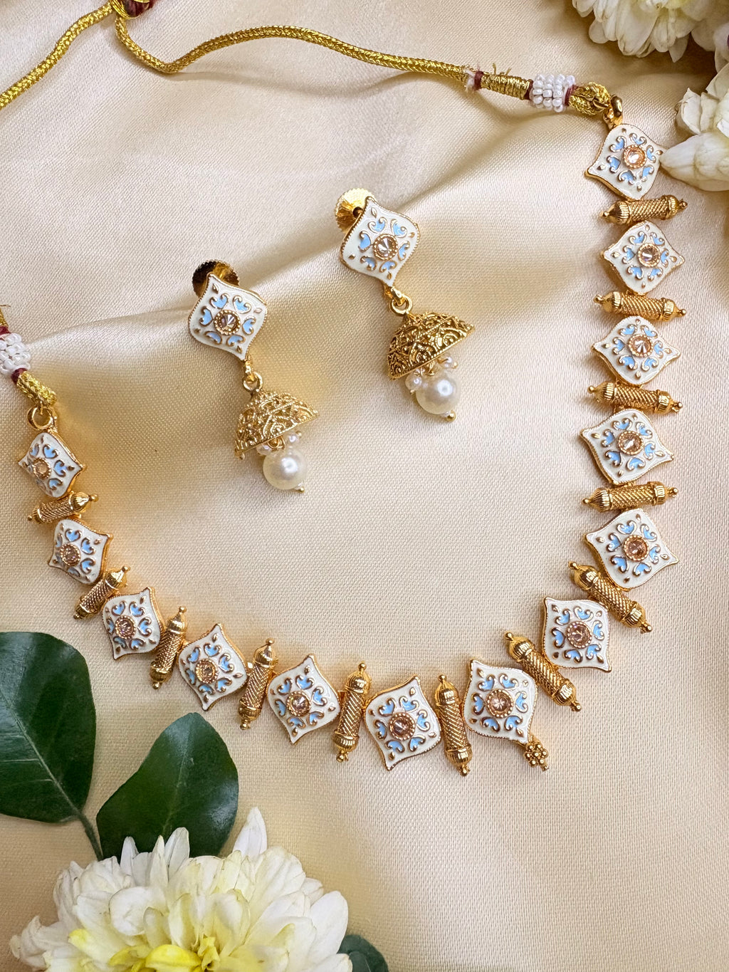 Floral Enamel Ethnic Necklace & Earrings