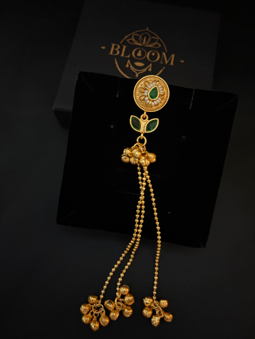 Gold Chain & Green Stone Earrings