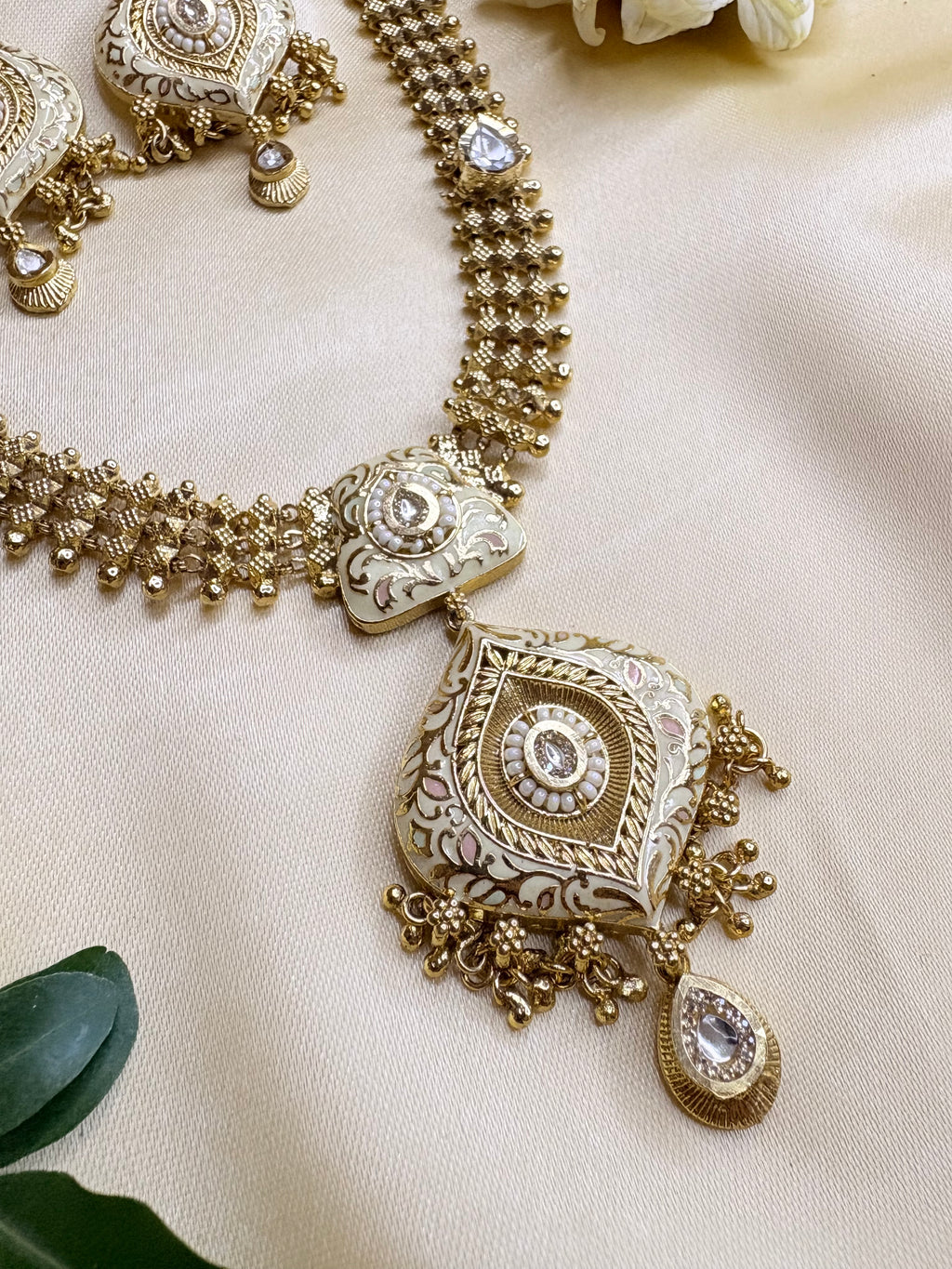 Handcrafted White Meenakari & Kundan Stone Jewelry Set