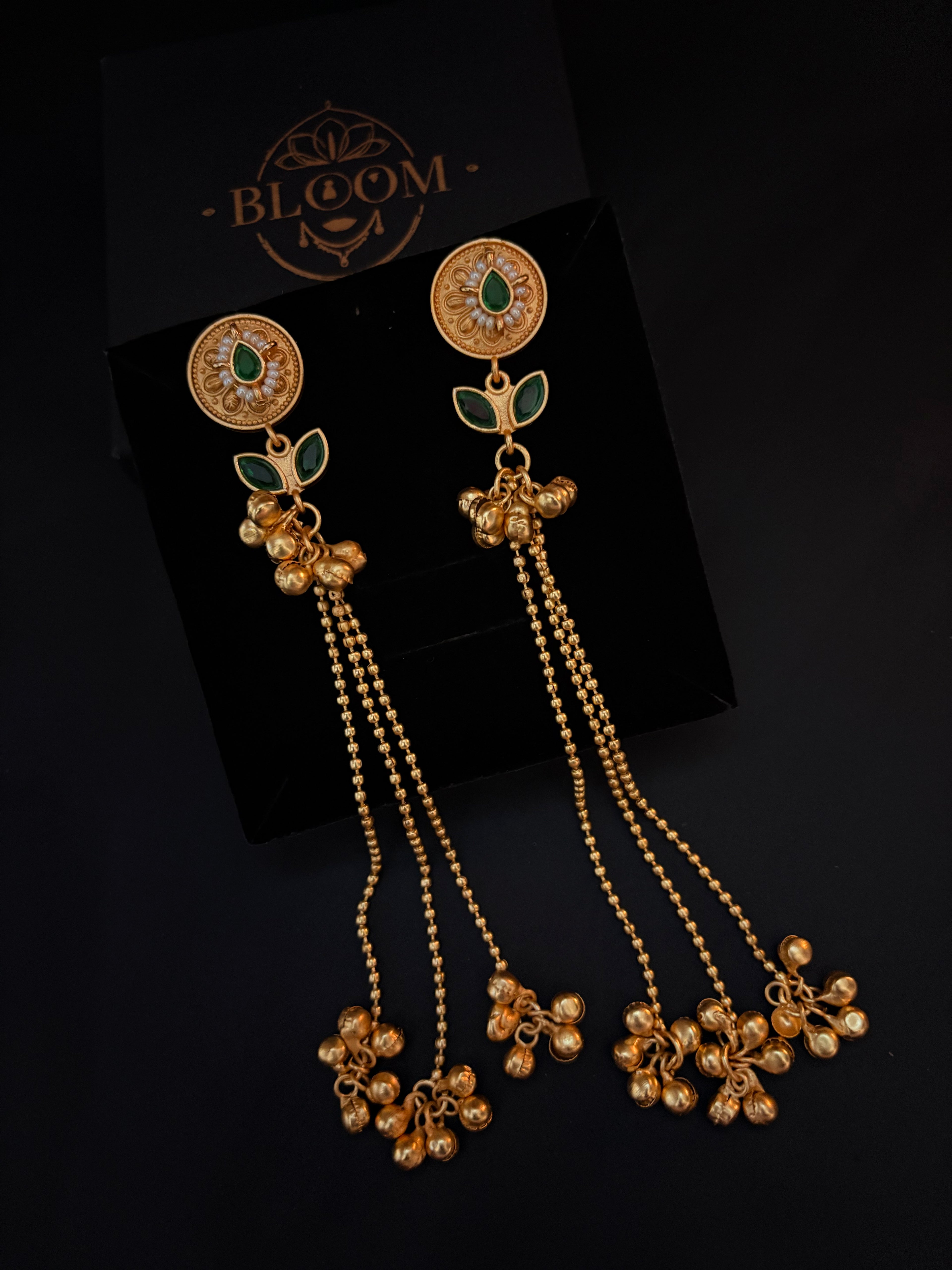 Gold Chain & Green Stone Earrings