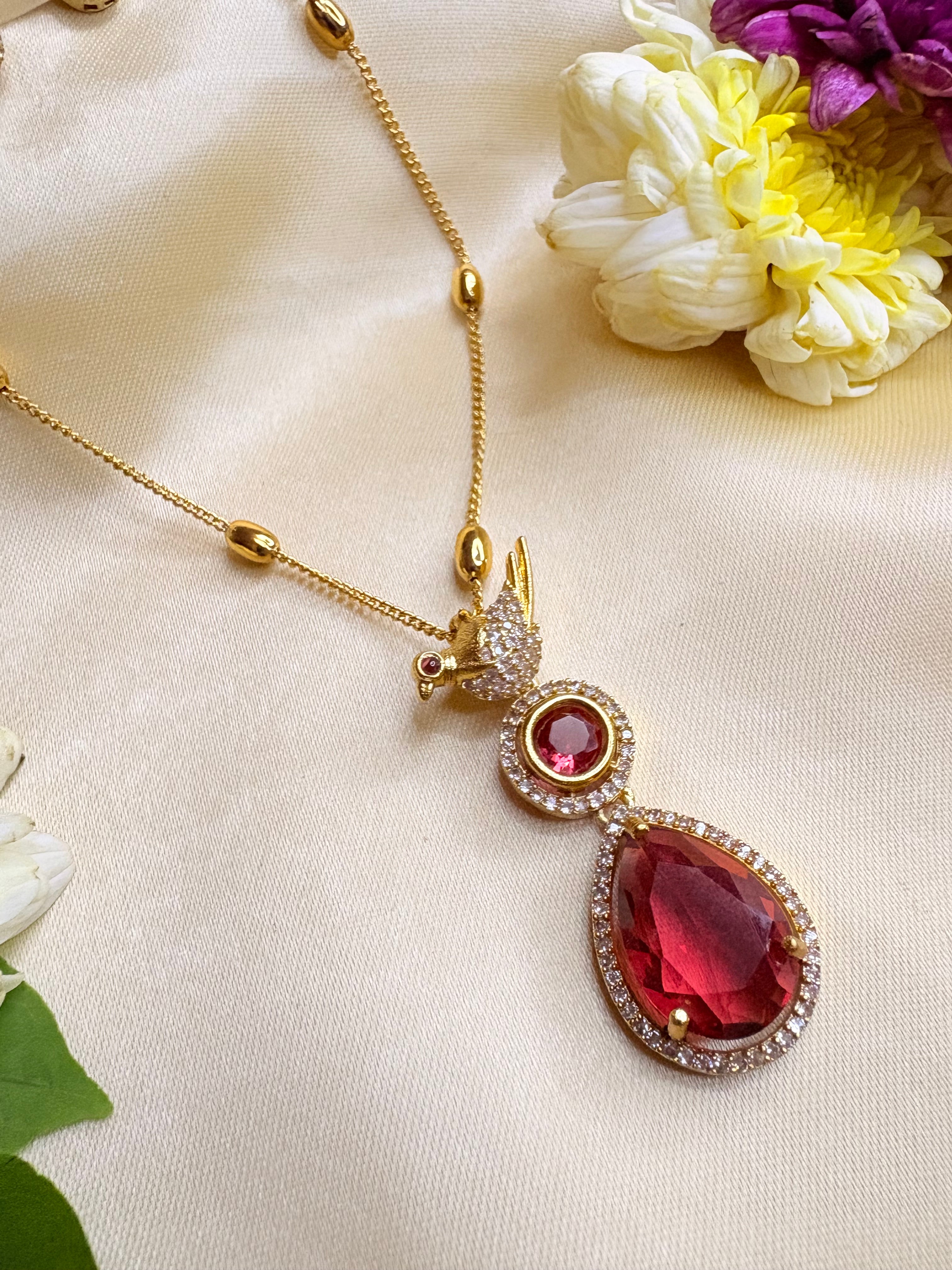 Long Chain Pendant Necklace with Bird Earrings