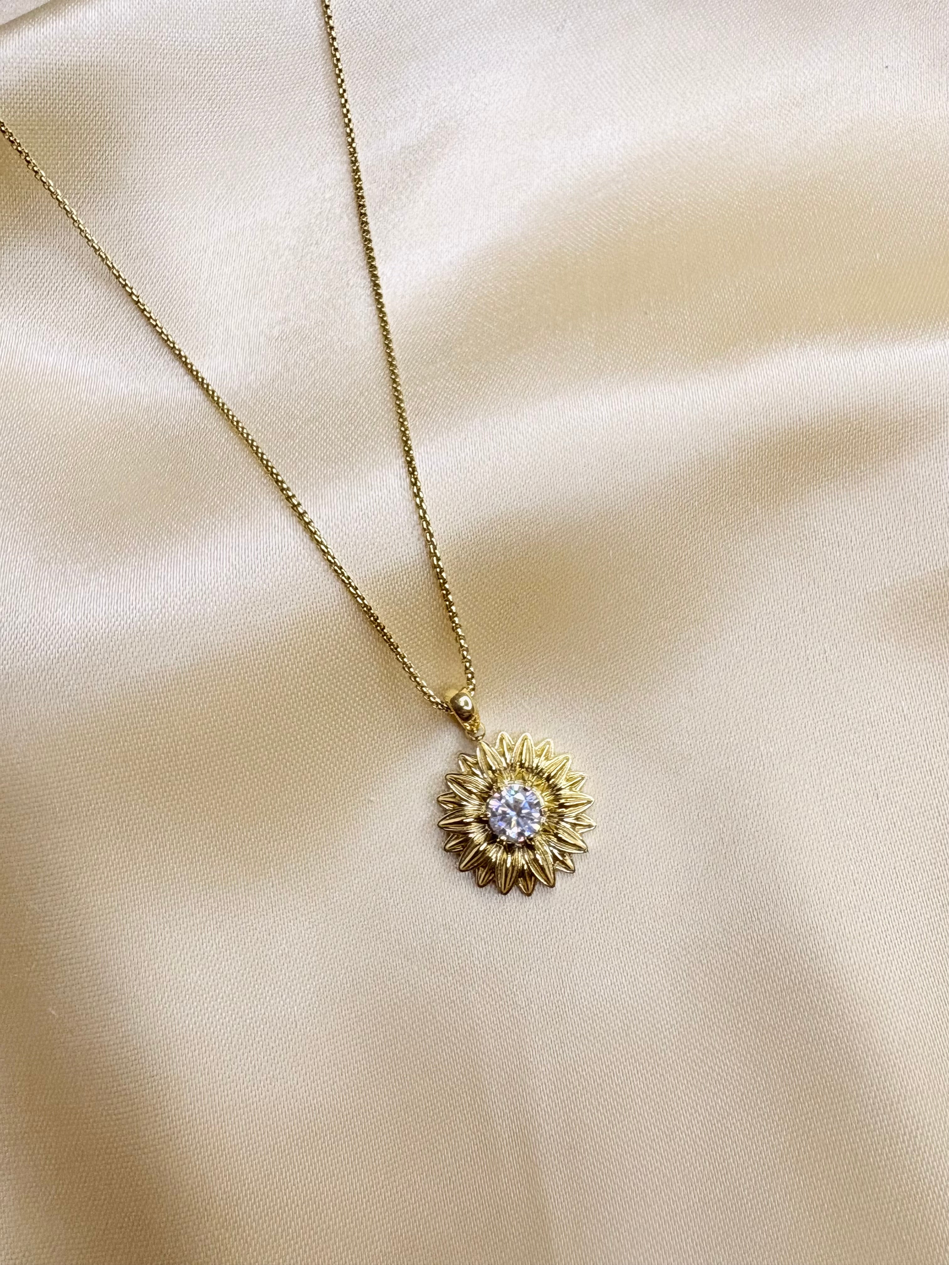 Golden Sunflower Pendant Necklace