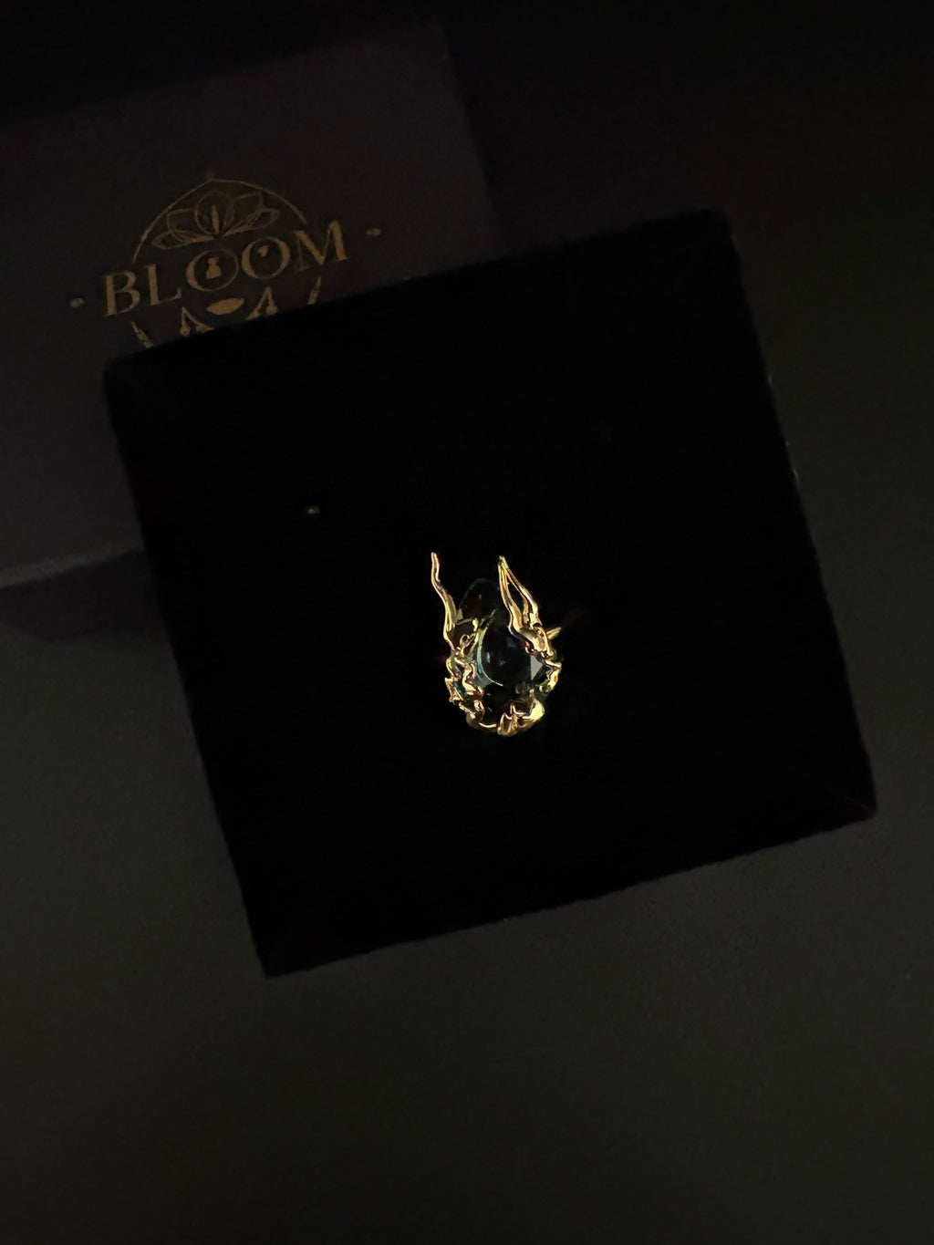 Midnight Ember Blue Crystal Flame Ring