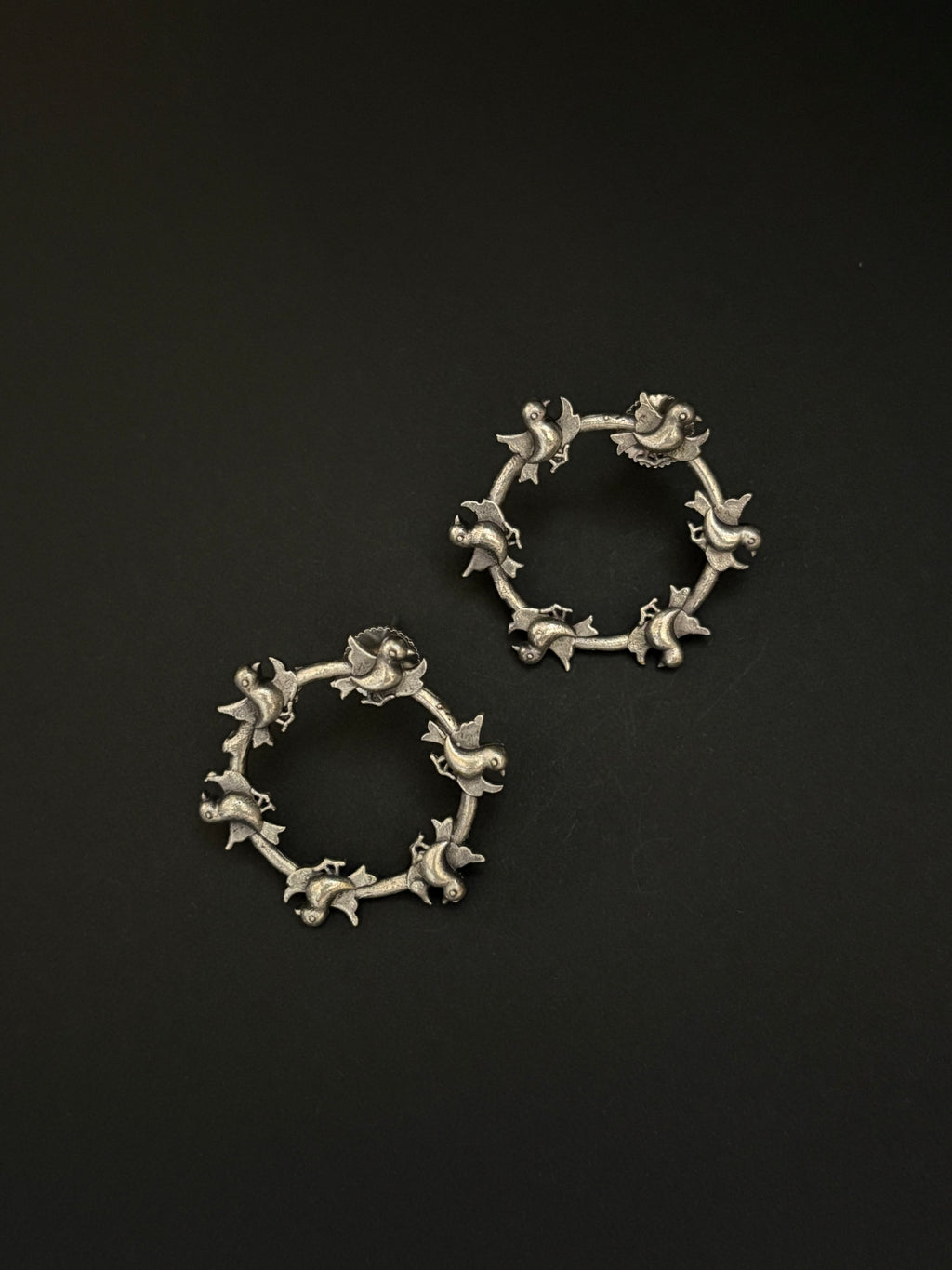 Silver Bell Bird Hoop Earrings