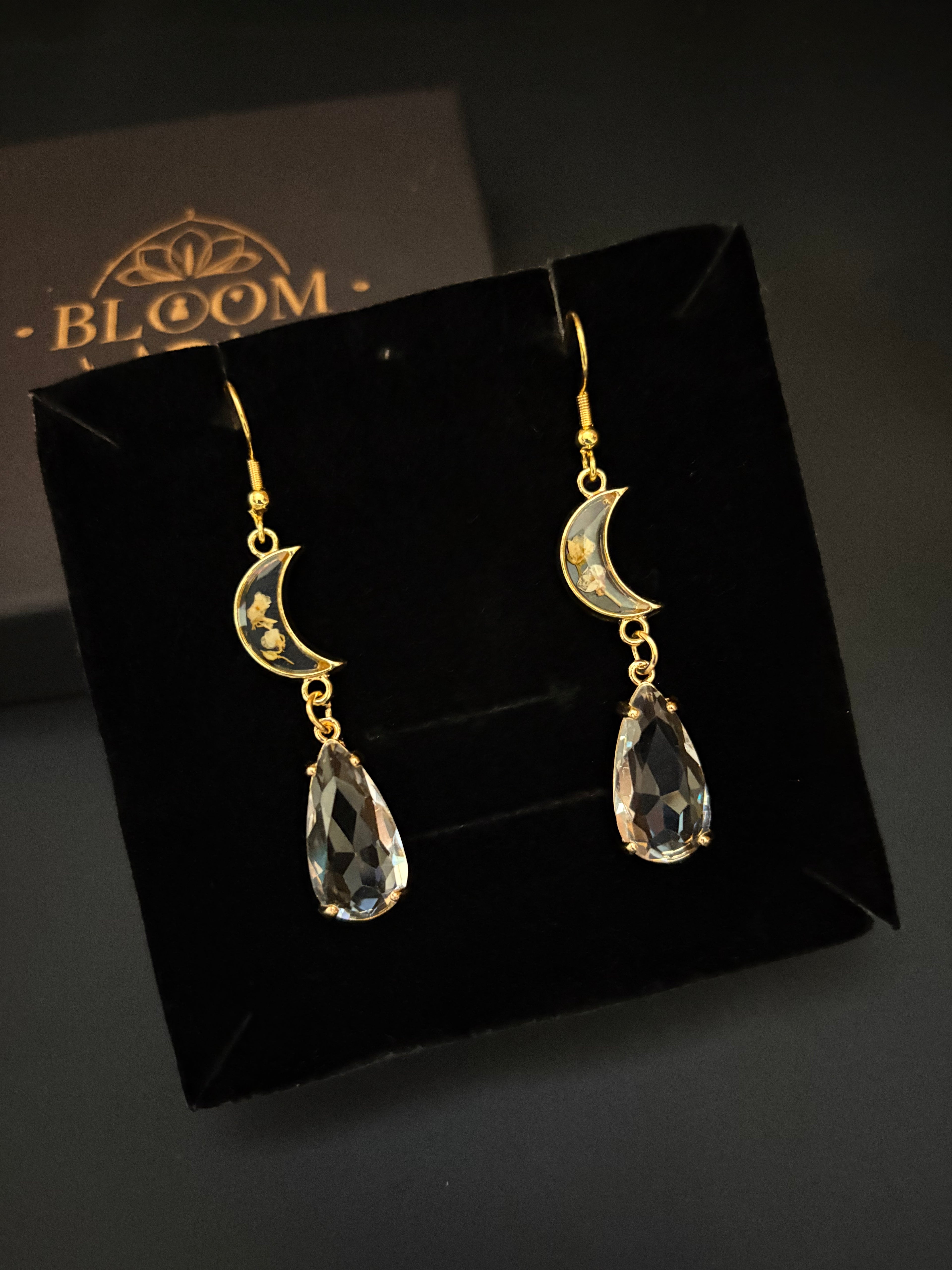 Moon Phase Teardrop Crystal Earrings